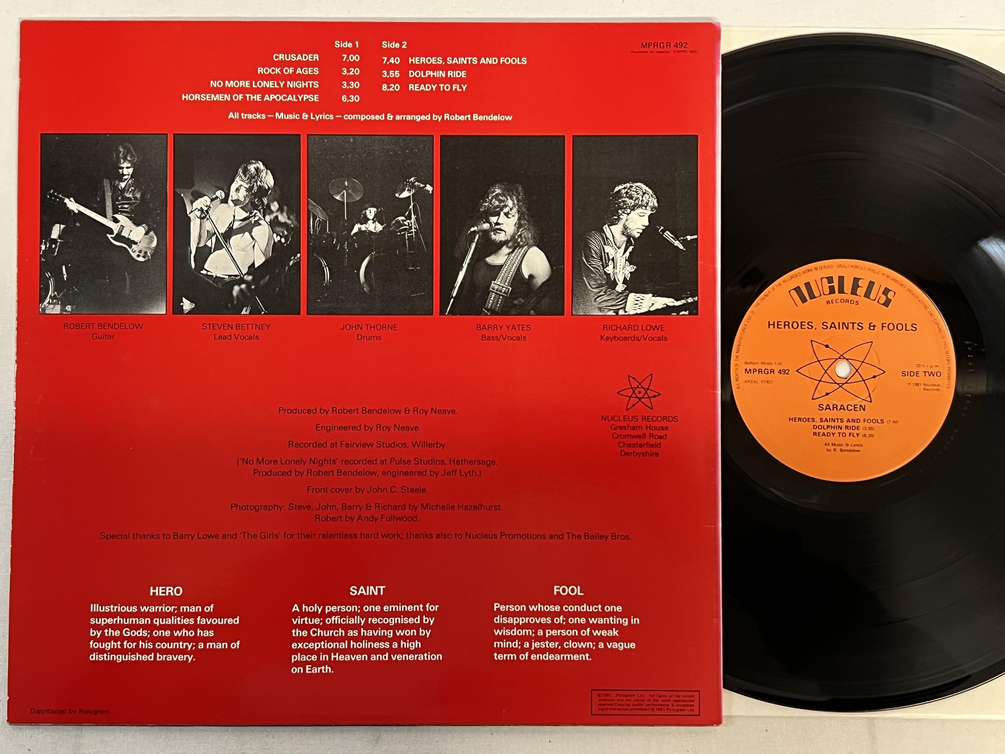 Omslagsbild för skivan SARACEN Heroes, Saints & Fools LP -82 UK NUCLEUS MPRGR 492