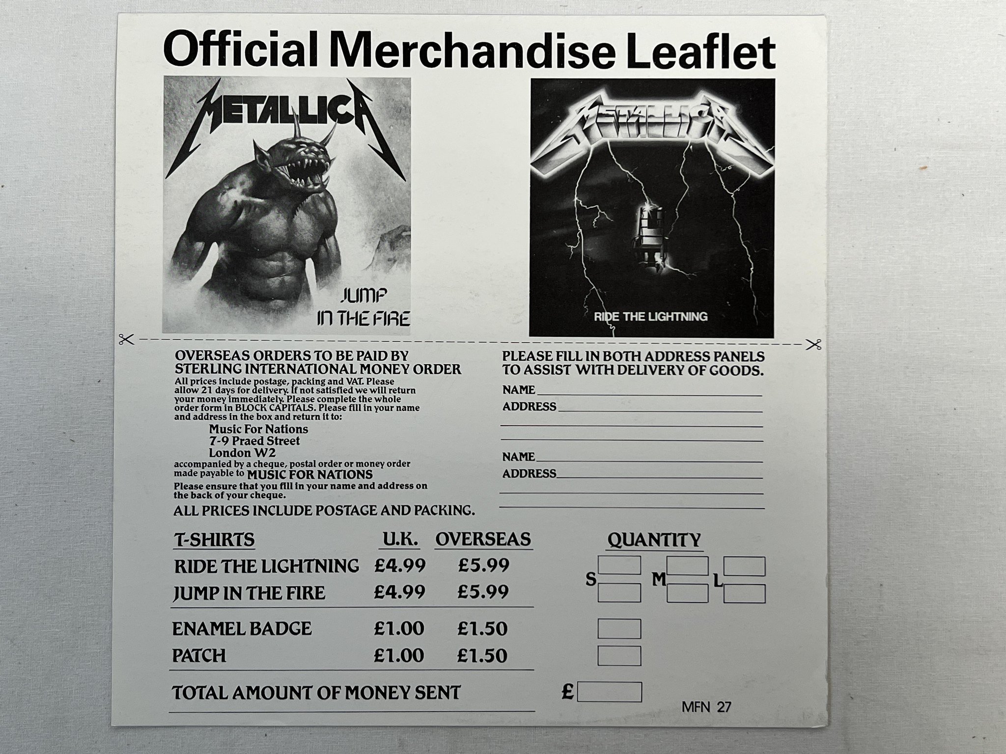 Omslagsbild för skivan METALLICA ride the lightning LP -84 MUSIC FOR NATIONS MFN 27