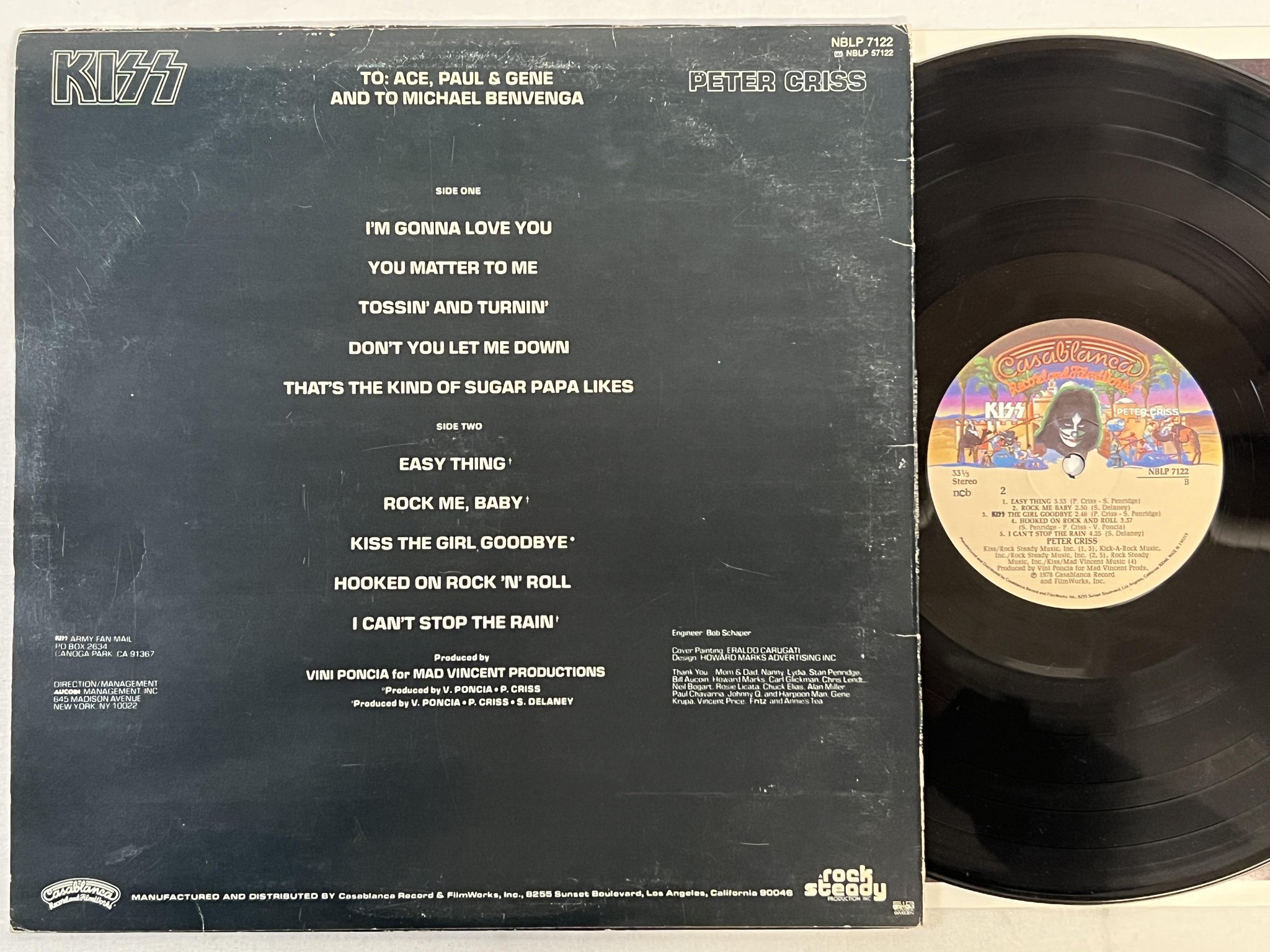 Omslagsbild för skivan PETER CRISS kiss LP -78 ncb CASABLANCA NBLP 7122 w/ poster