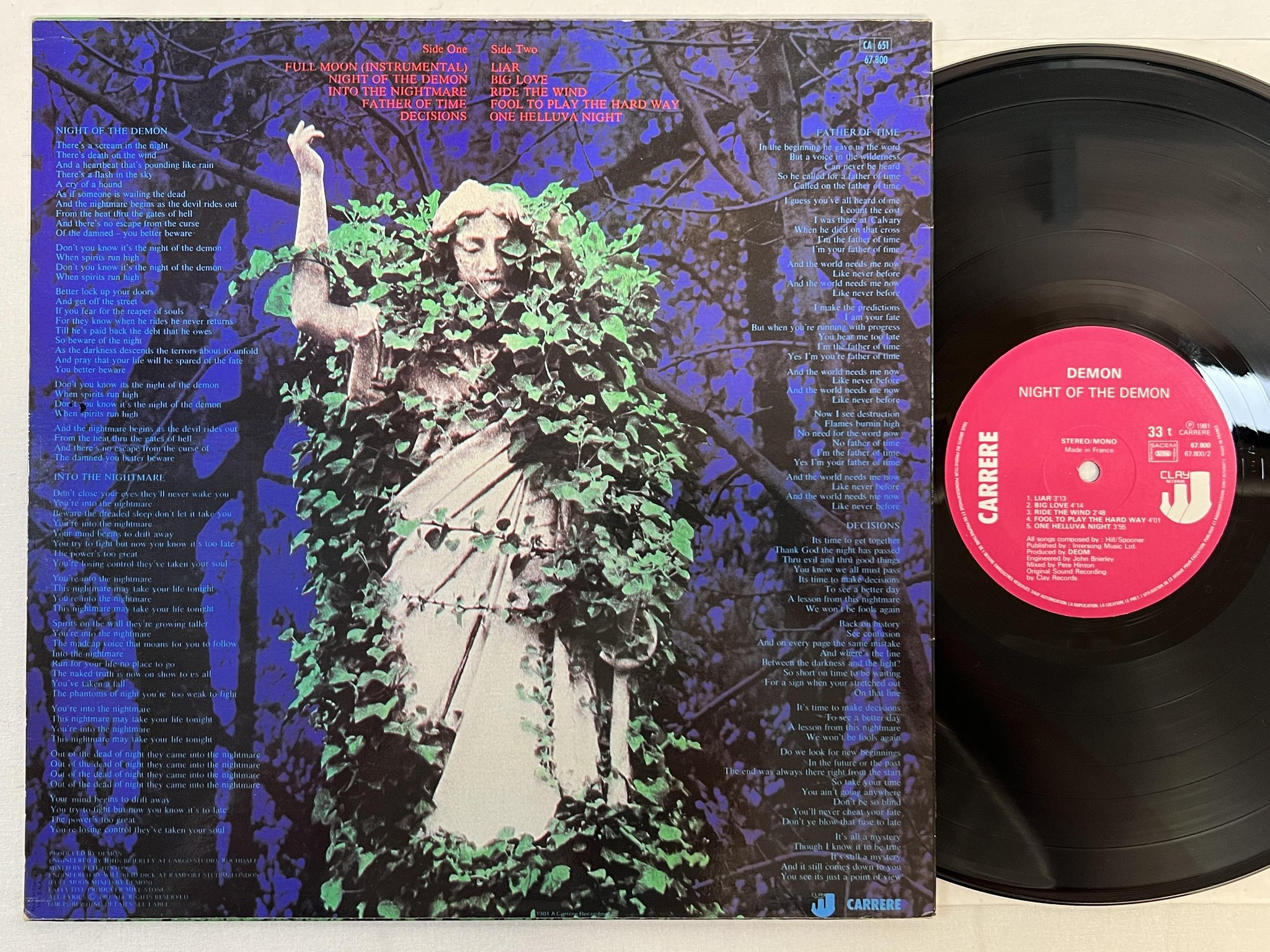 Omslagsbild för skivan DEMON night of the demon LP -81 Fra CARRERE 67800