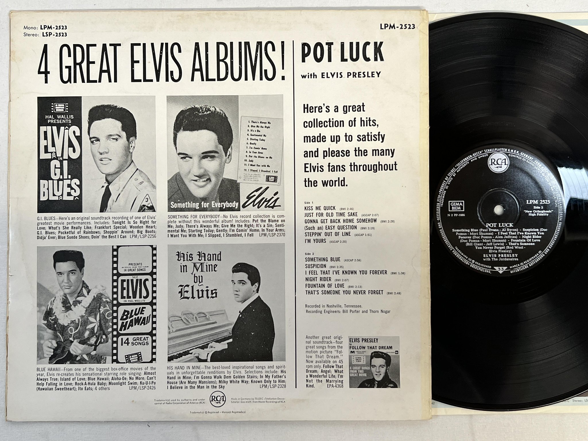 Omslagsbild för skivan ELVIS PRESLEY pot luck LP Ger RCA Victor LPM-2523