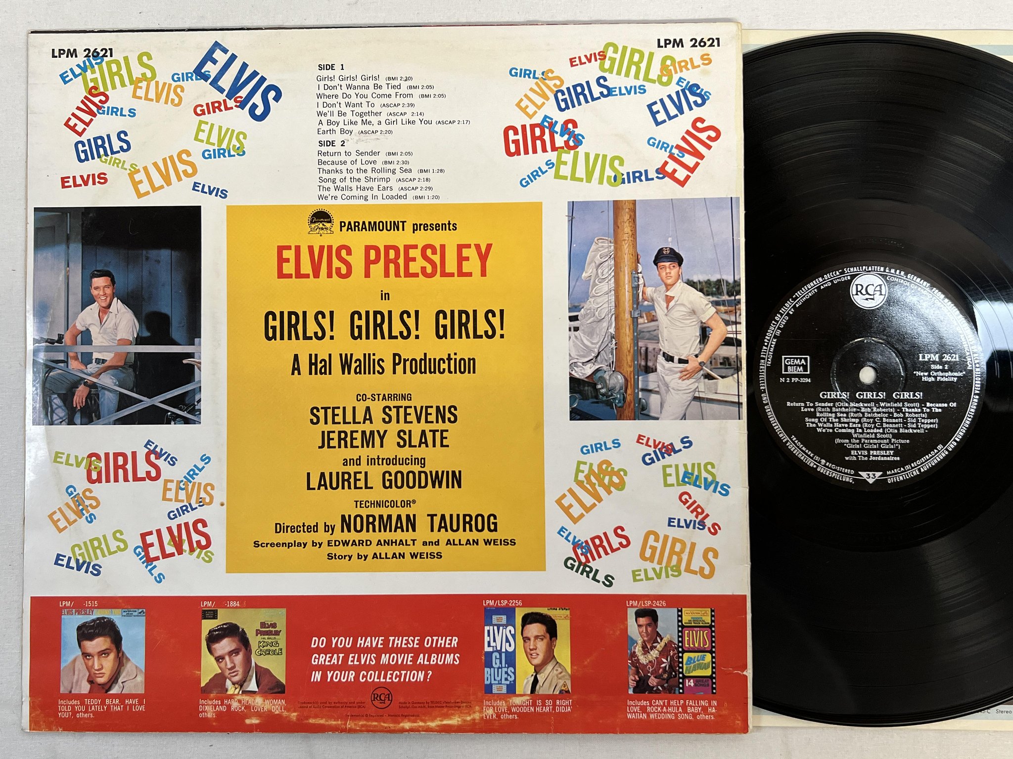 Omslagsbild för skivan ELVIS PRESLEY girls! girls! girls! LP Ger RCA Victor LPM-2621