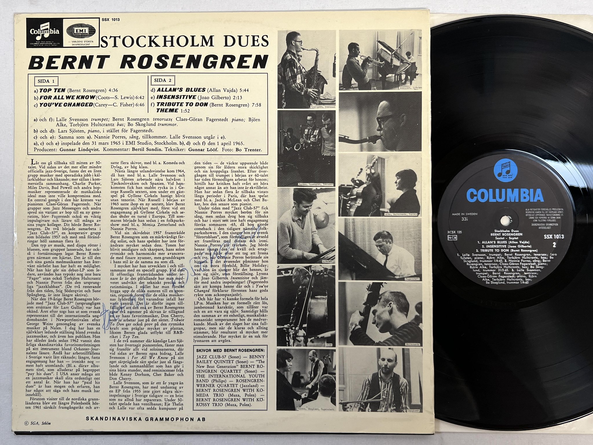 Omslagsbild för skivan BERNT ROSENGREN Stockholm dues LP -65 Swe COLUMBIA SSX 1013 * amazing jazz *