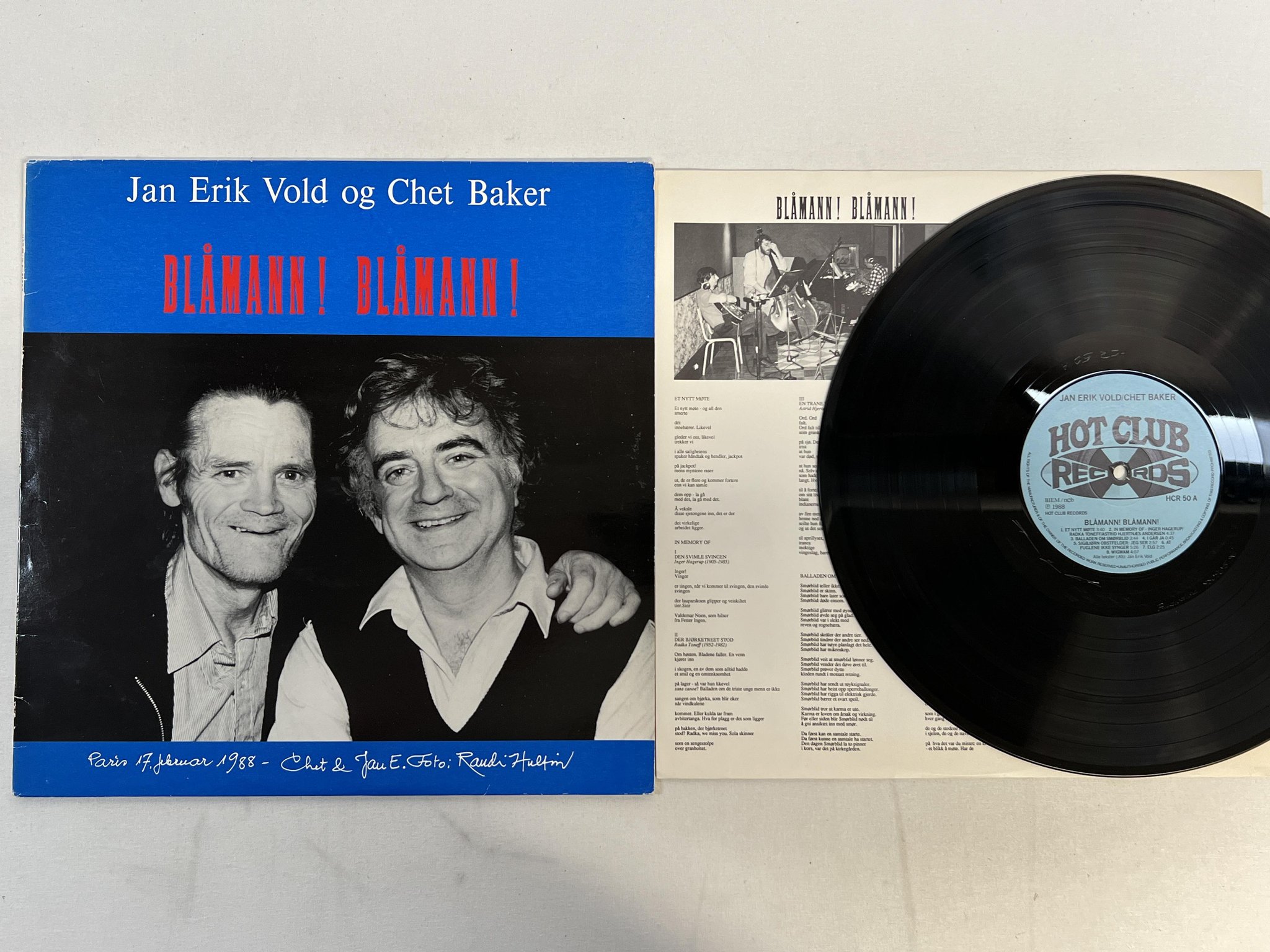 Omslagsbild för skivan CHET BAKER og JAN ERIL VOLD blåmann! blåmann! LP -88 Norway HOT CLUB HCR 50