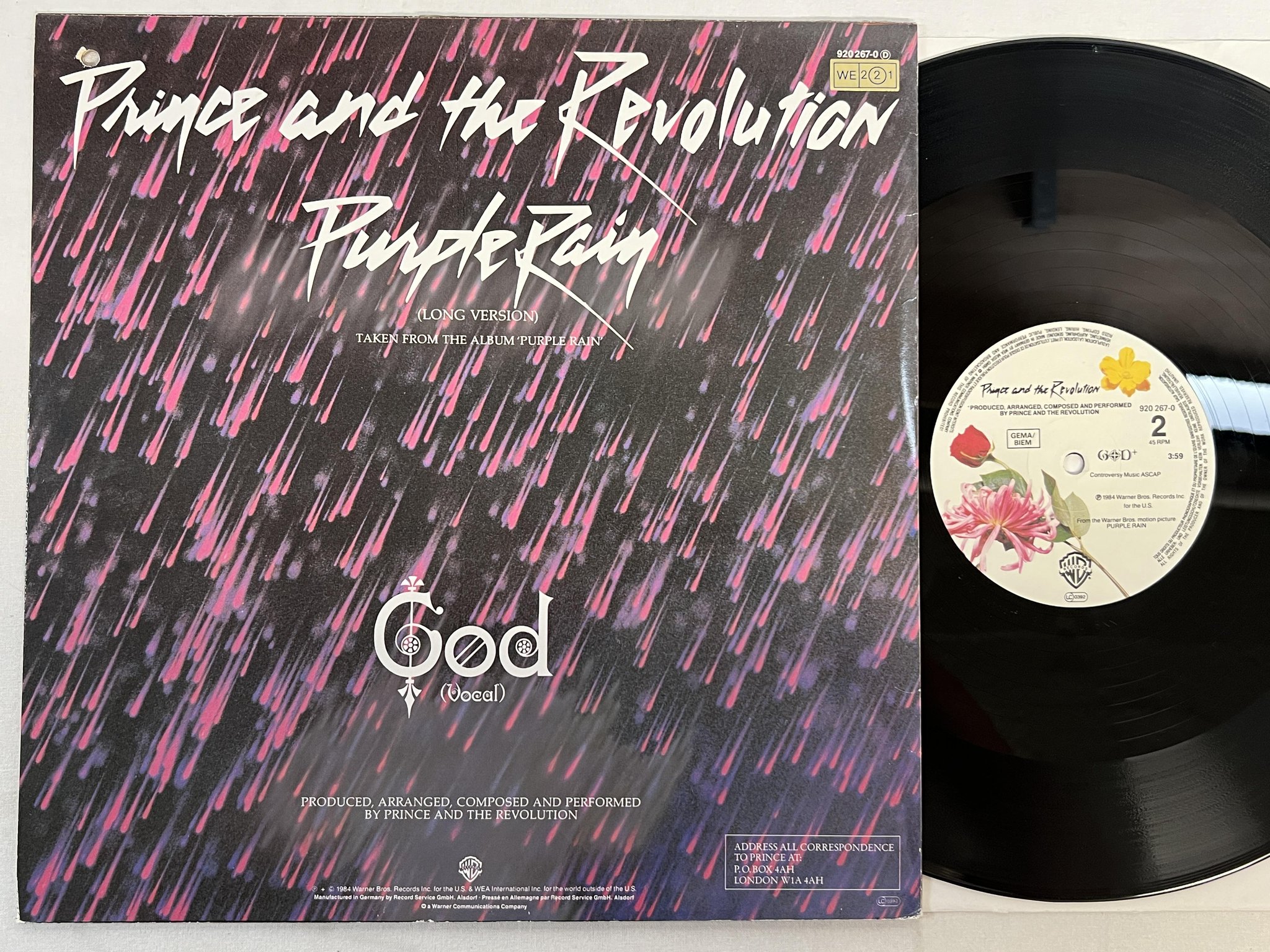 Omslagsbild för skivan PRINCE & THE REVOLUTION purple rain 12"single -84 Ger WARNER 920 267-0 poster