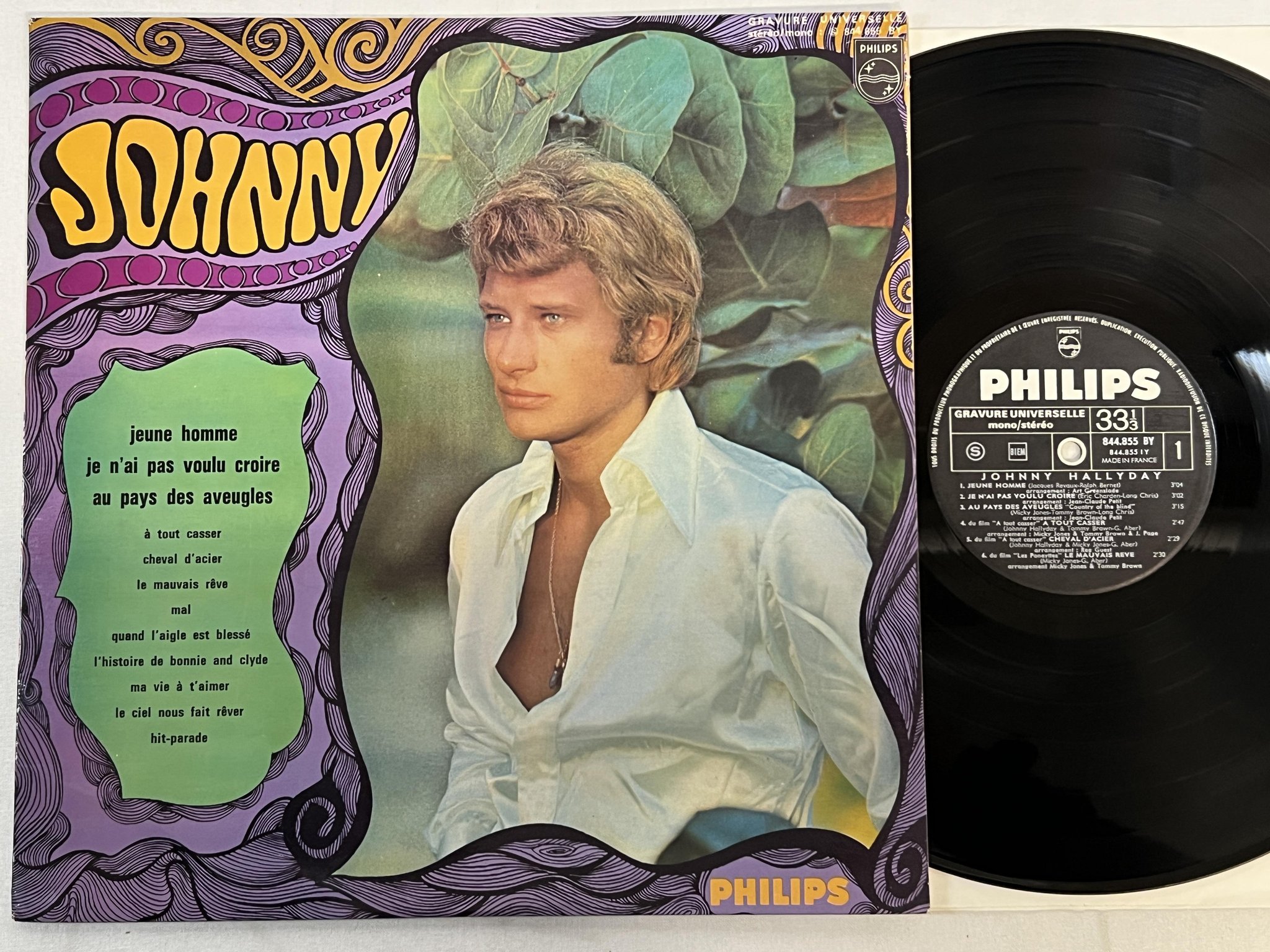 Omslagsbild för skivan JOHNNY HALLYDAY Jeune Homme LP -68 Fra PHILIPS 844 855 BY