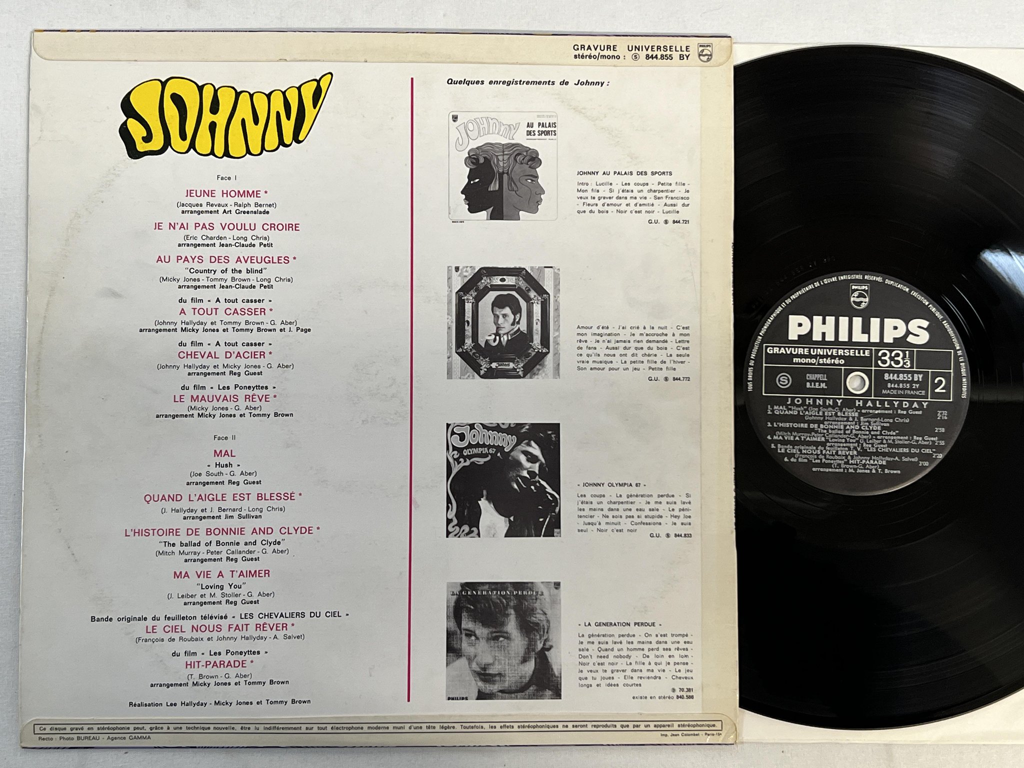 Omslagsbild för skivan JOHNNY HALLYDAY Jeune Homme LP -68 Fra PHILIPS 844 855 BY