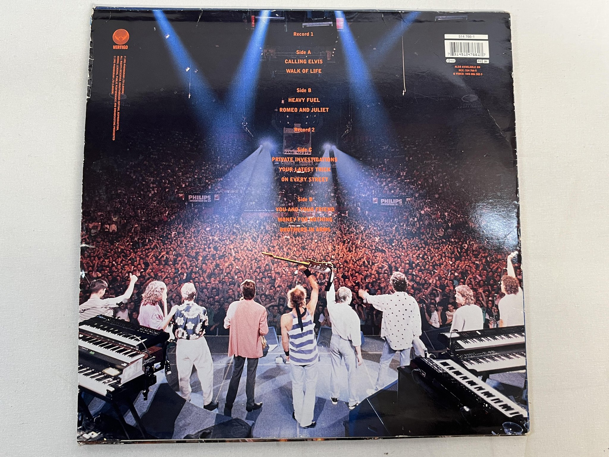 Omslagsbild för skivan DIRE STRAITS on the night 2xLP -93 Hol VERTIGO 514 766-1 ** rare **