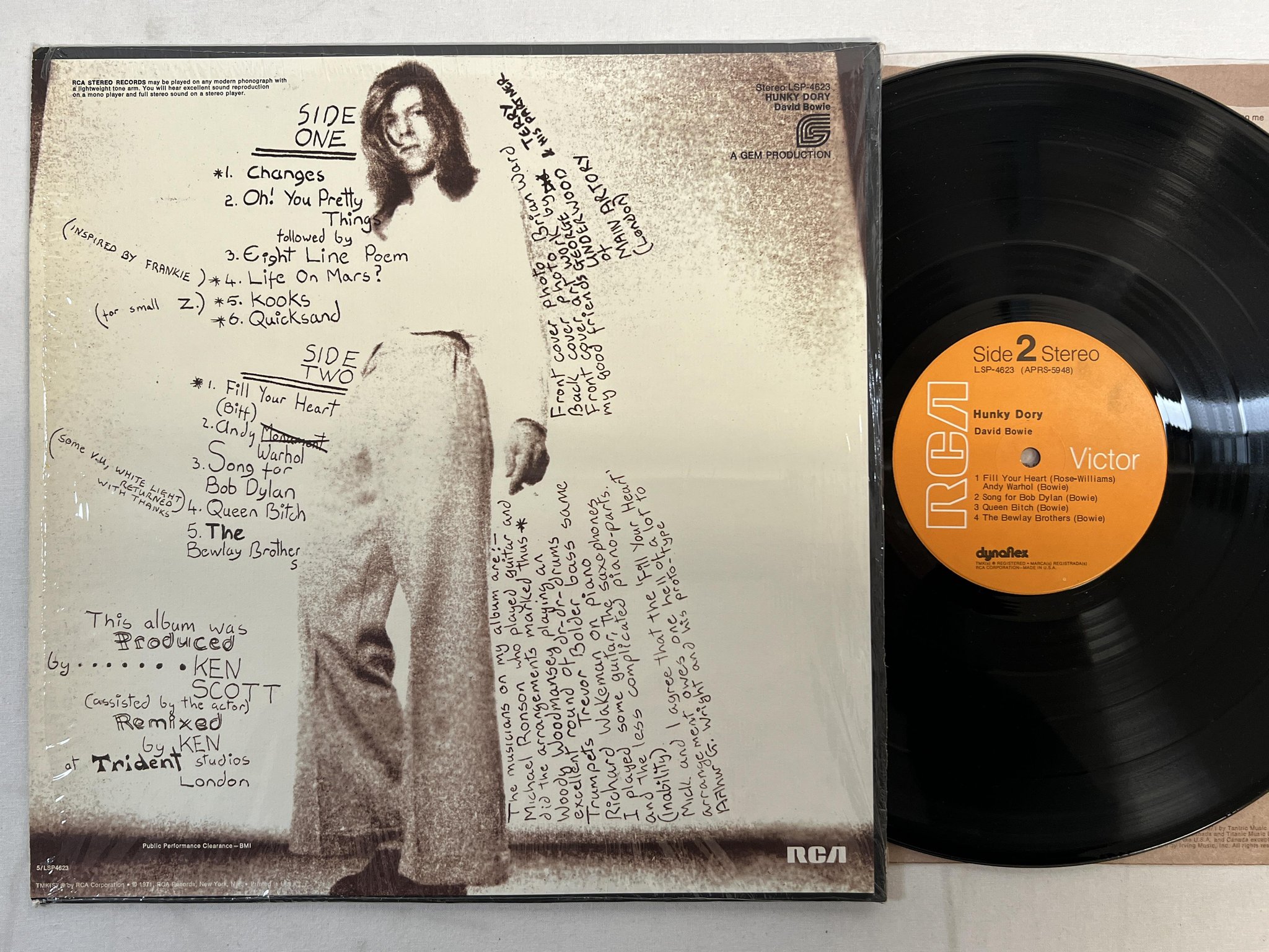 Omslagsbild för skivan DAVID BOWIE hunky dory LP -71 US RCA LSP-4623 ** transparent hype sticker **