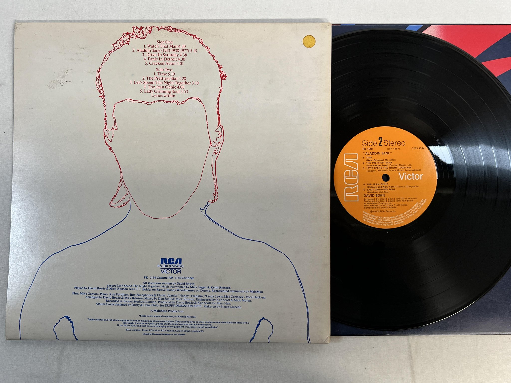Omslagsbild för skivan DAVID BOWIE aladdin sane LP -73 UK RCA RS 1001 ** fanclub insert **
