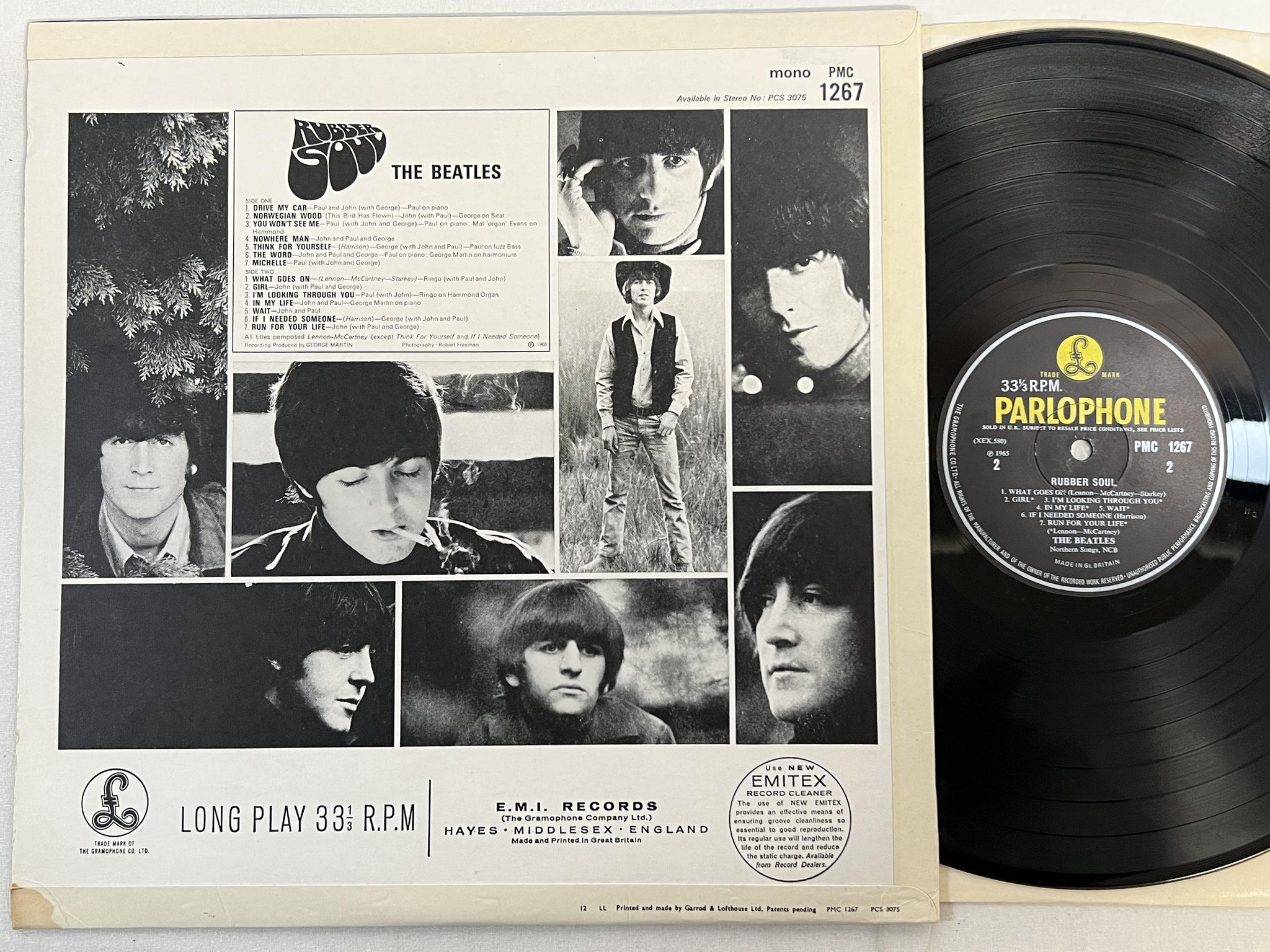 Omslagsbild för skivan THE BEATLES rubber soul LP -65 UK PARLOPHONE PMC 1267 mono