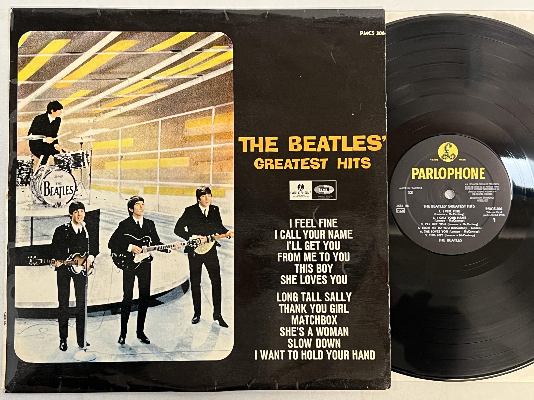 Omslagsbild för skivan THE BEATLES greatest hits LP -65 Sweden PARLOPHONE PMCS 306
