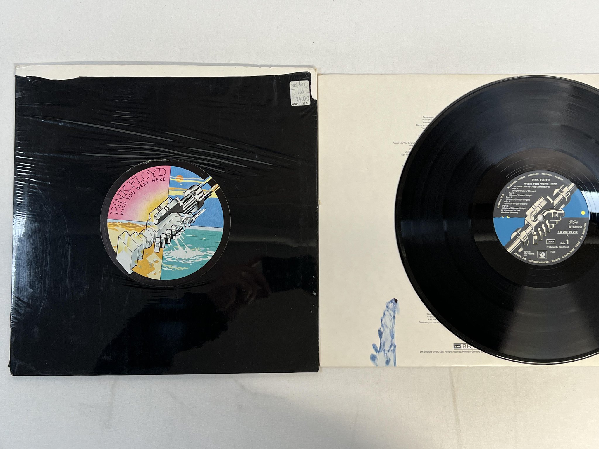 Omslagsbild för skivan PINK FLOYD wish you were here LP -75 Ger HARVEST 1c 062-96918
