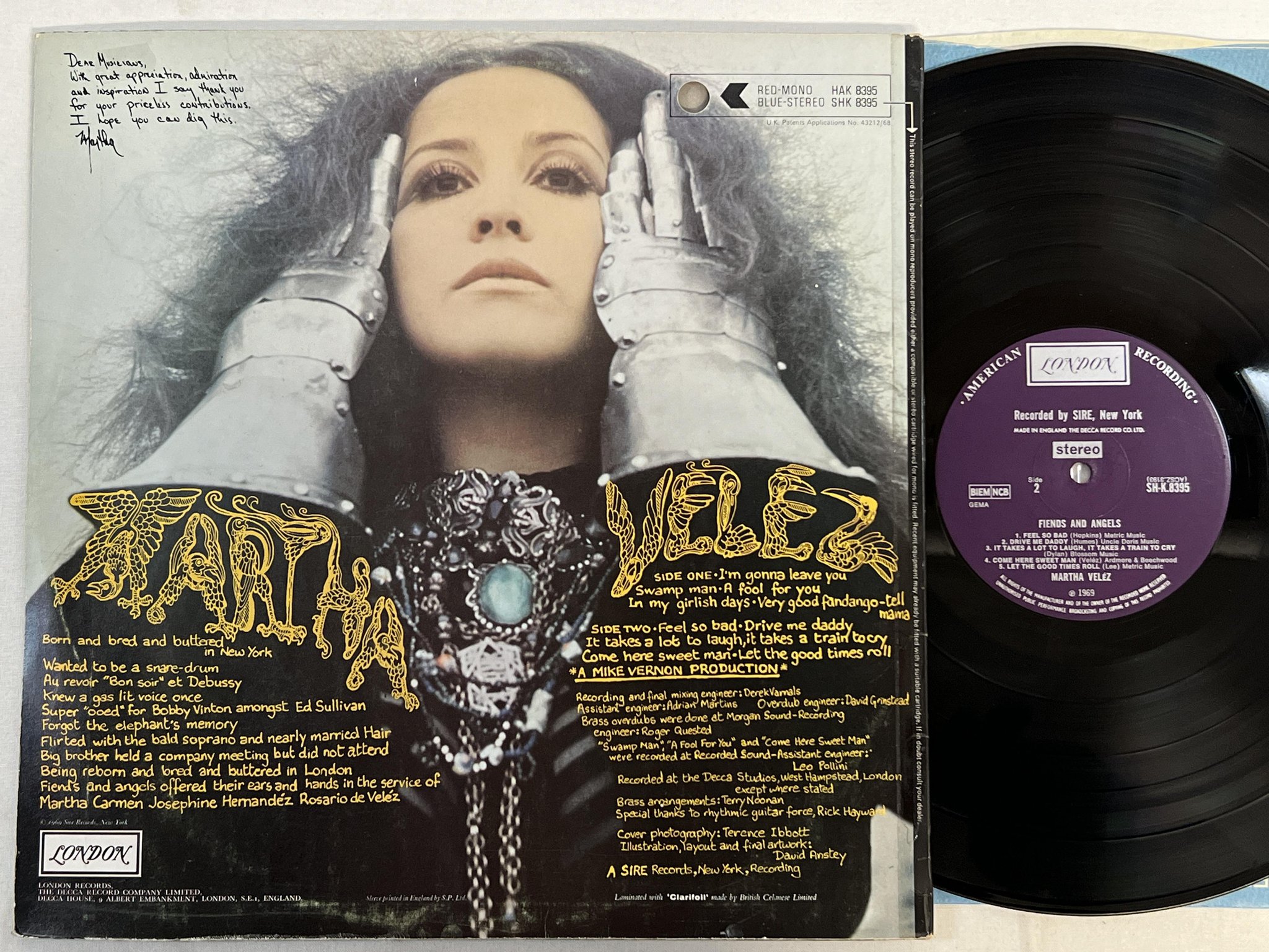 Omslagsbild för skivan MARTHA VELEZ friends and angels LP -69 UK DECCA SH-K 8395 ** rare **