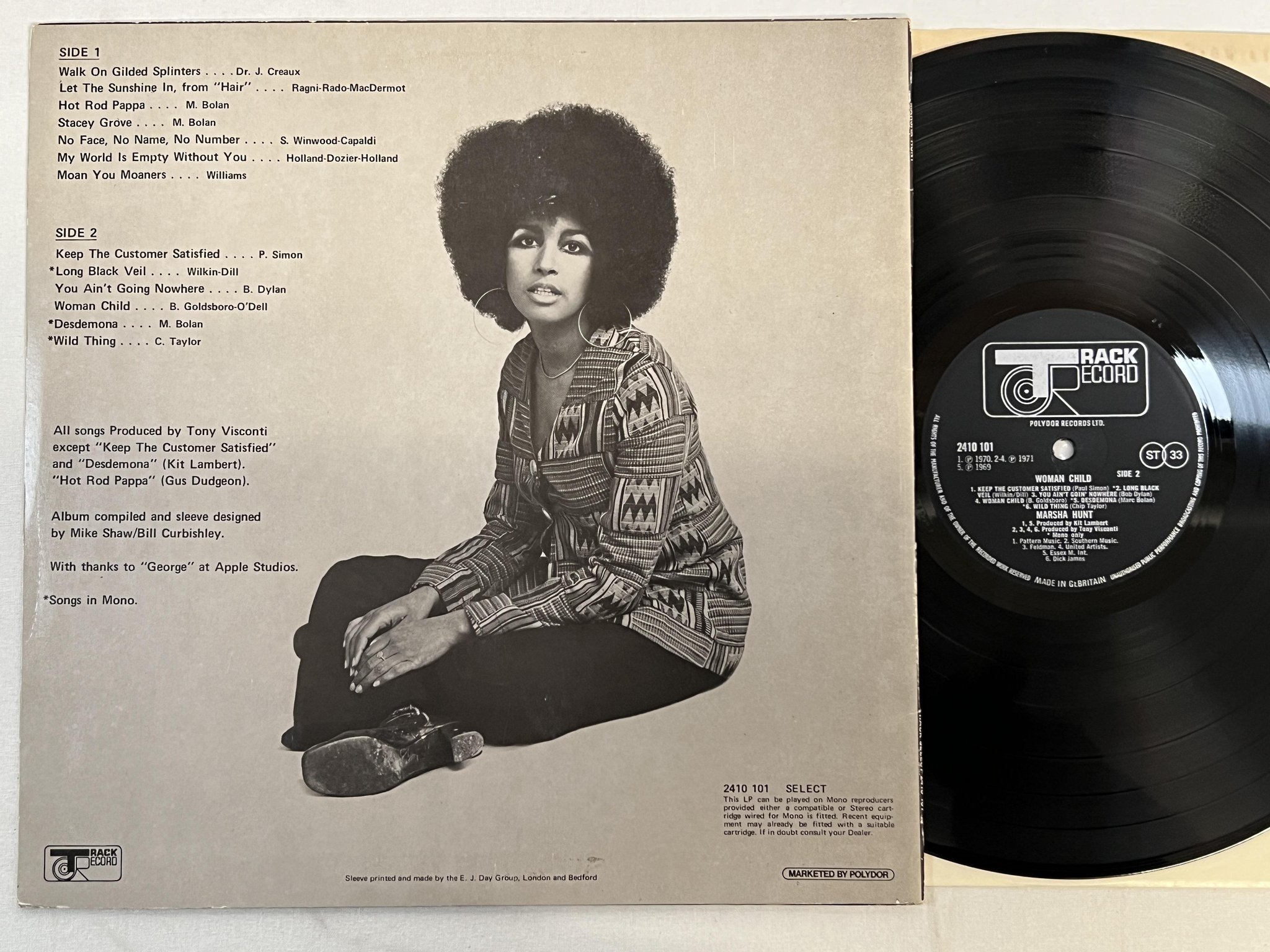 Omslagsbild för skivan MARSHA HUNT woman child LP -71 UK TRACK 2410 101