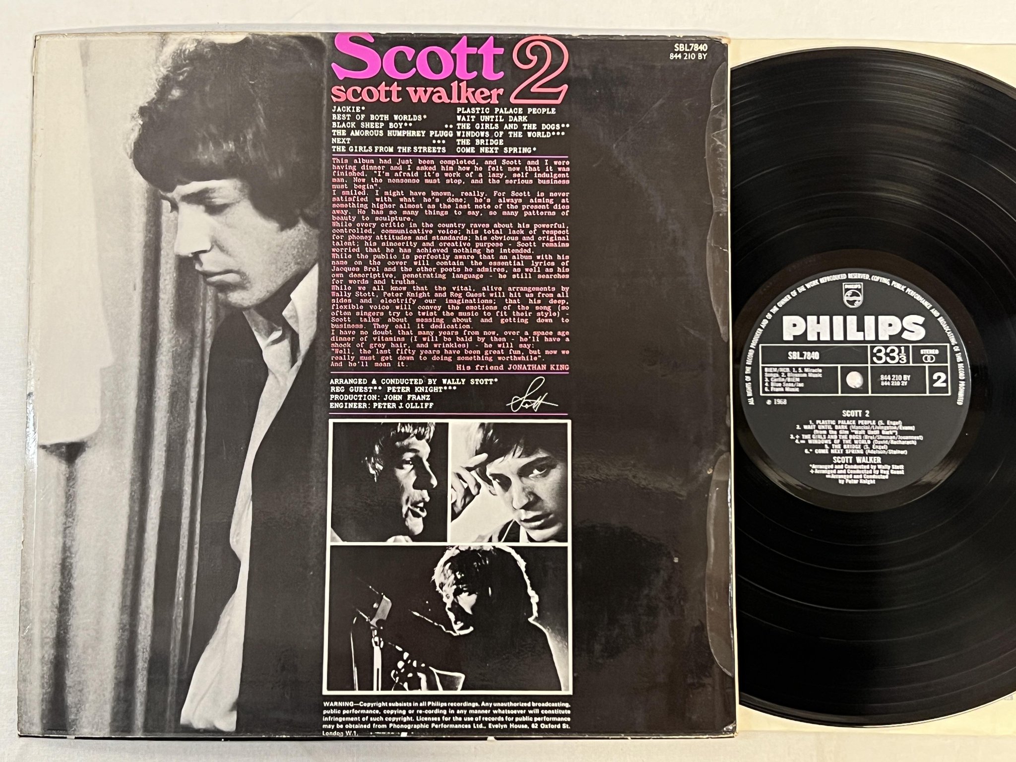 Omslagsbild för skivan SCOTT WALKER Scott 2 LP -68 UK PHILIPS SBL 7840