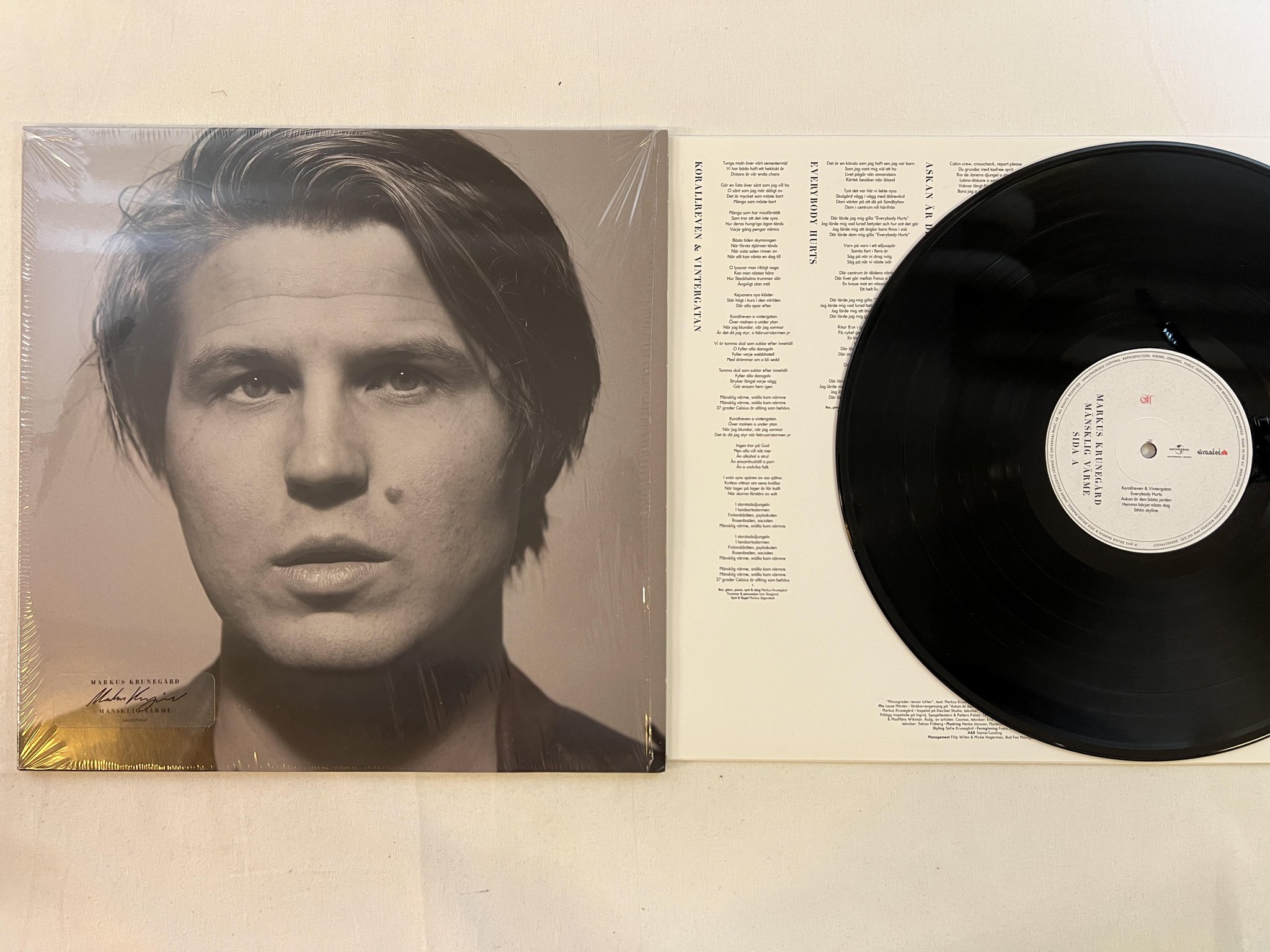 Omslagsbild för skivan MARKUS KRUNEGÅRD Mänsklig Värme LP 2012 Swe STRANDED 060252795537