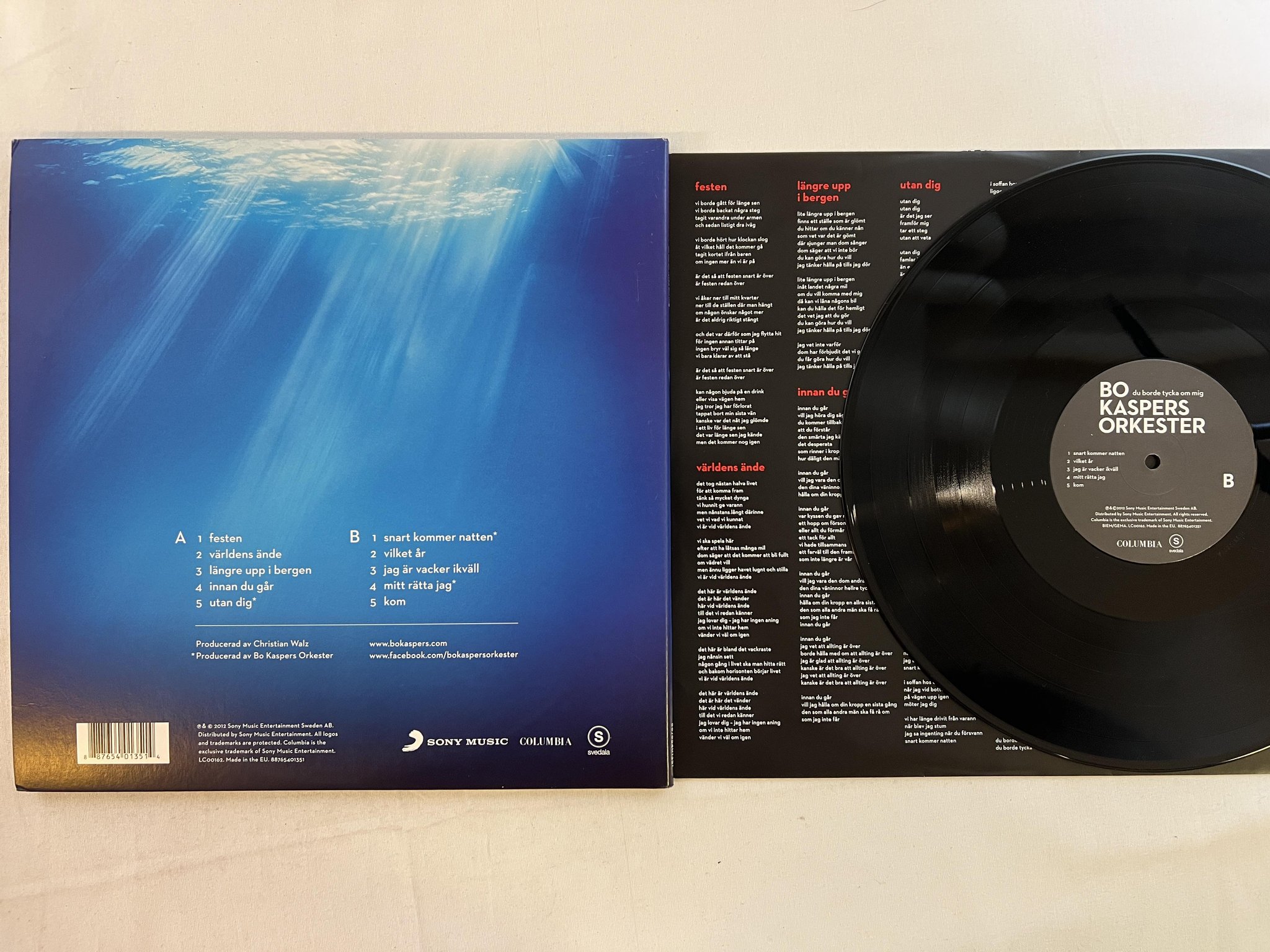 Omslagsbild för skivan BO KASPERS ORKESTER Du Borde Tycka Om Mig LP 2012 Swe COLUMBIA 88765401351