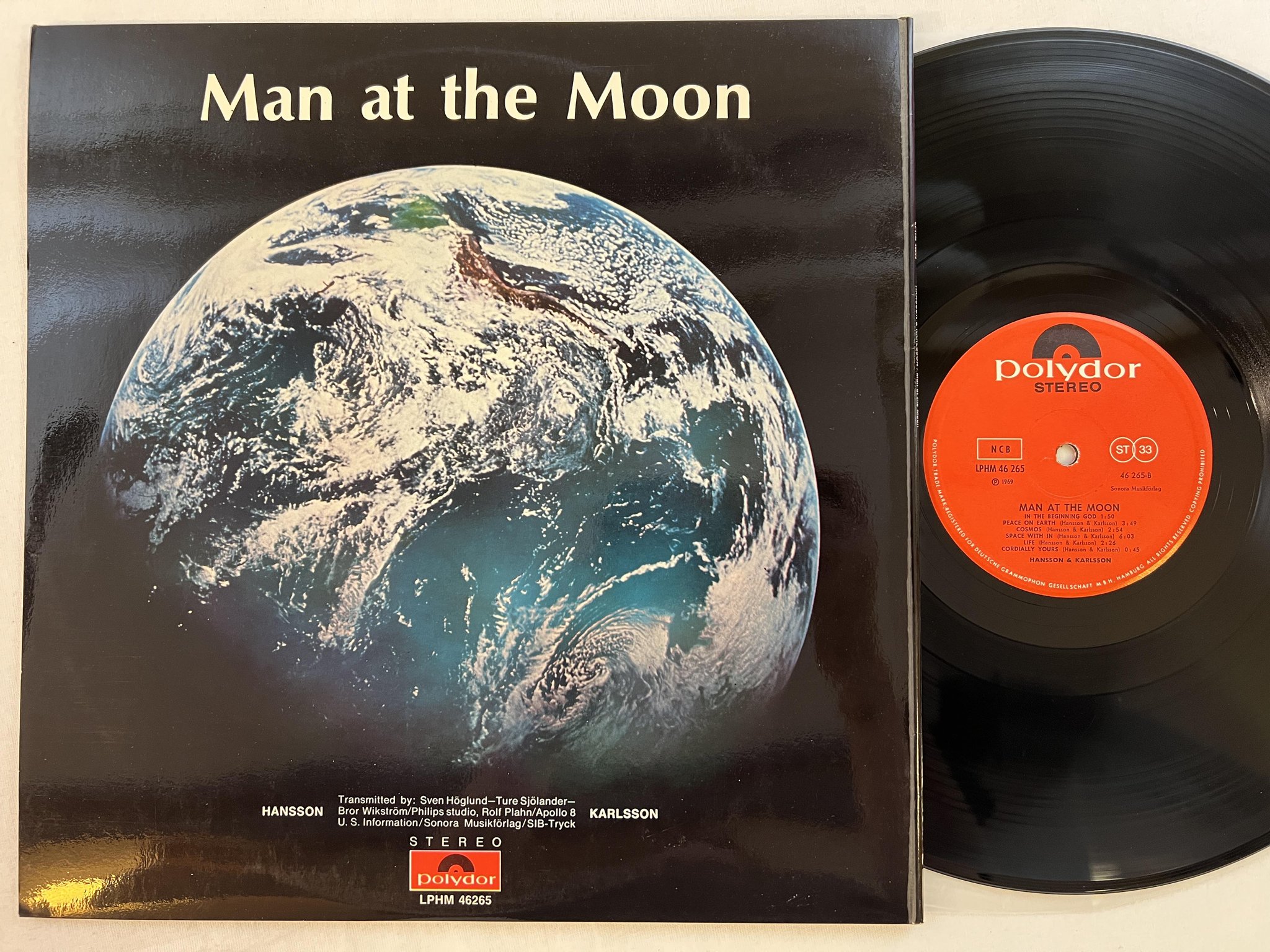 Omslagsbild för skivan HANSSON & KARLSSON man at the moon LP -69 Swe POLYDOR LPHM 46265