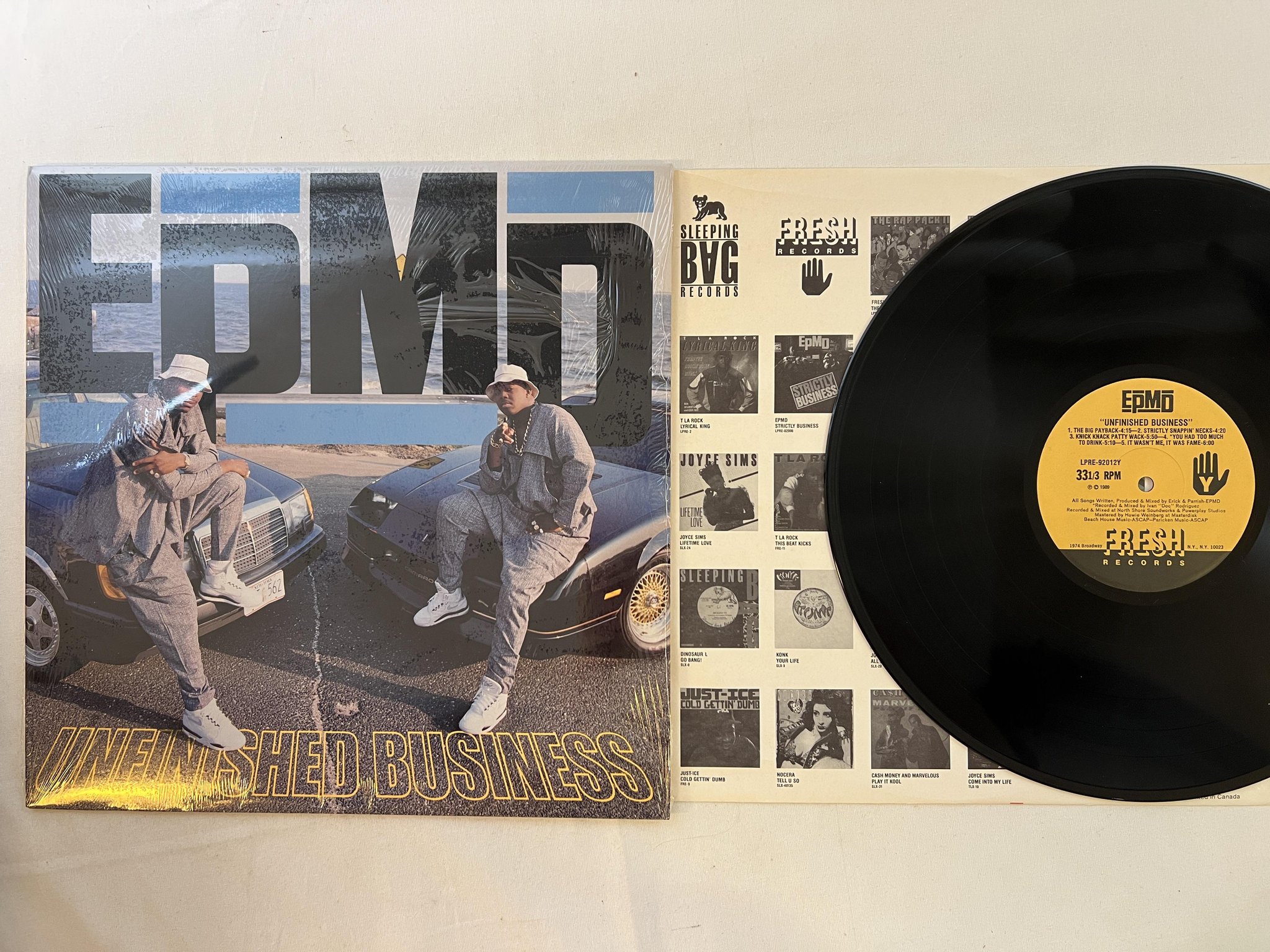 Omslagsbild för skivan EPMD unfinished business LP -89 US FRESH LPRE 92012X w/ hype sticker