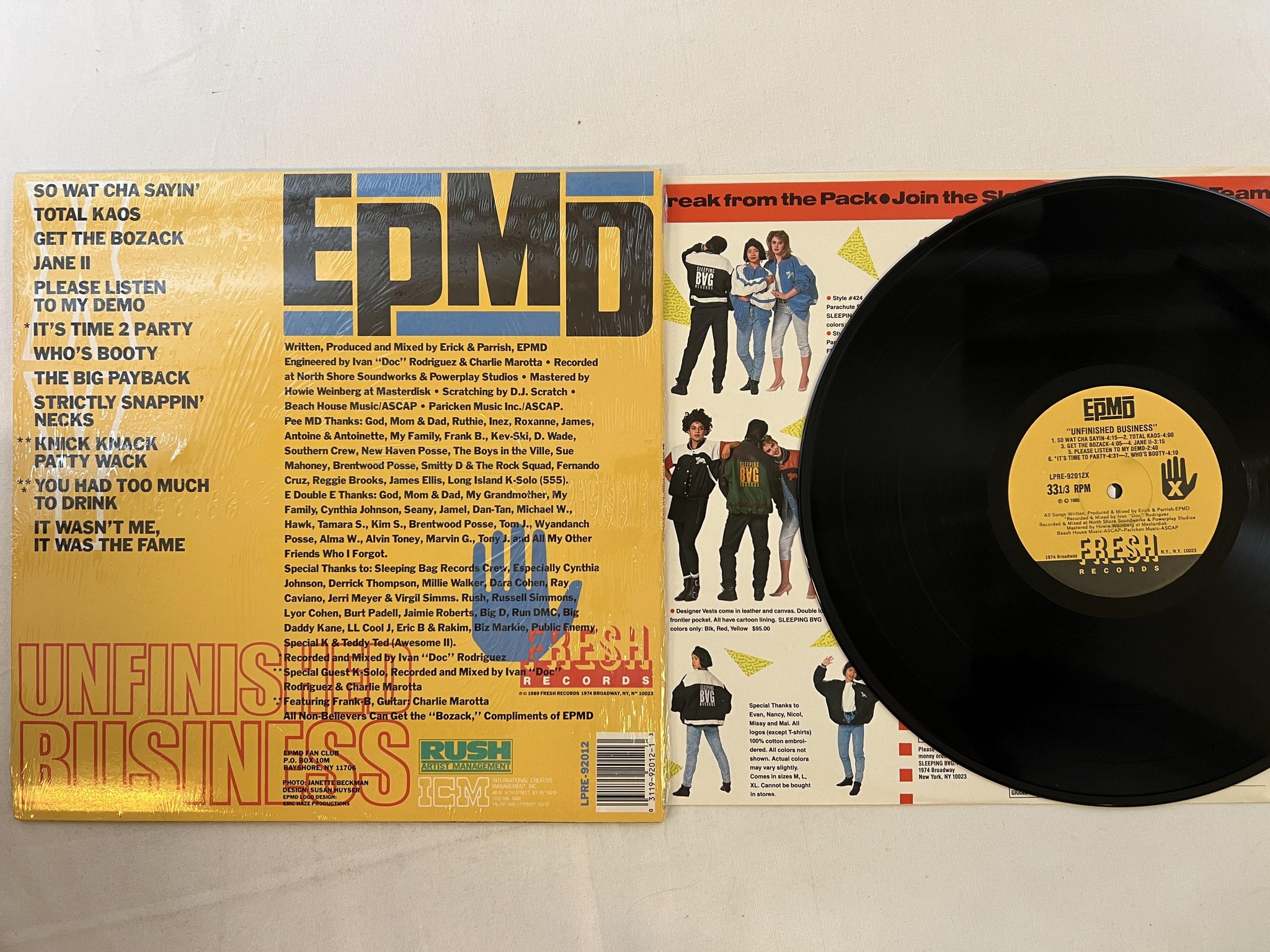Omslagsbild för skivan EPMD unfinished business LP -89 US FRESH LPRE 92012X w/ hype sticker