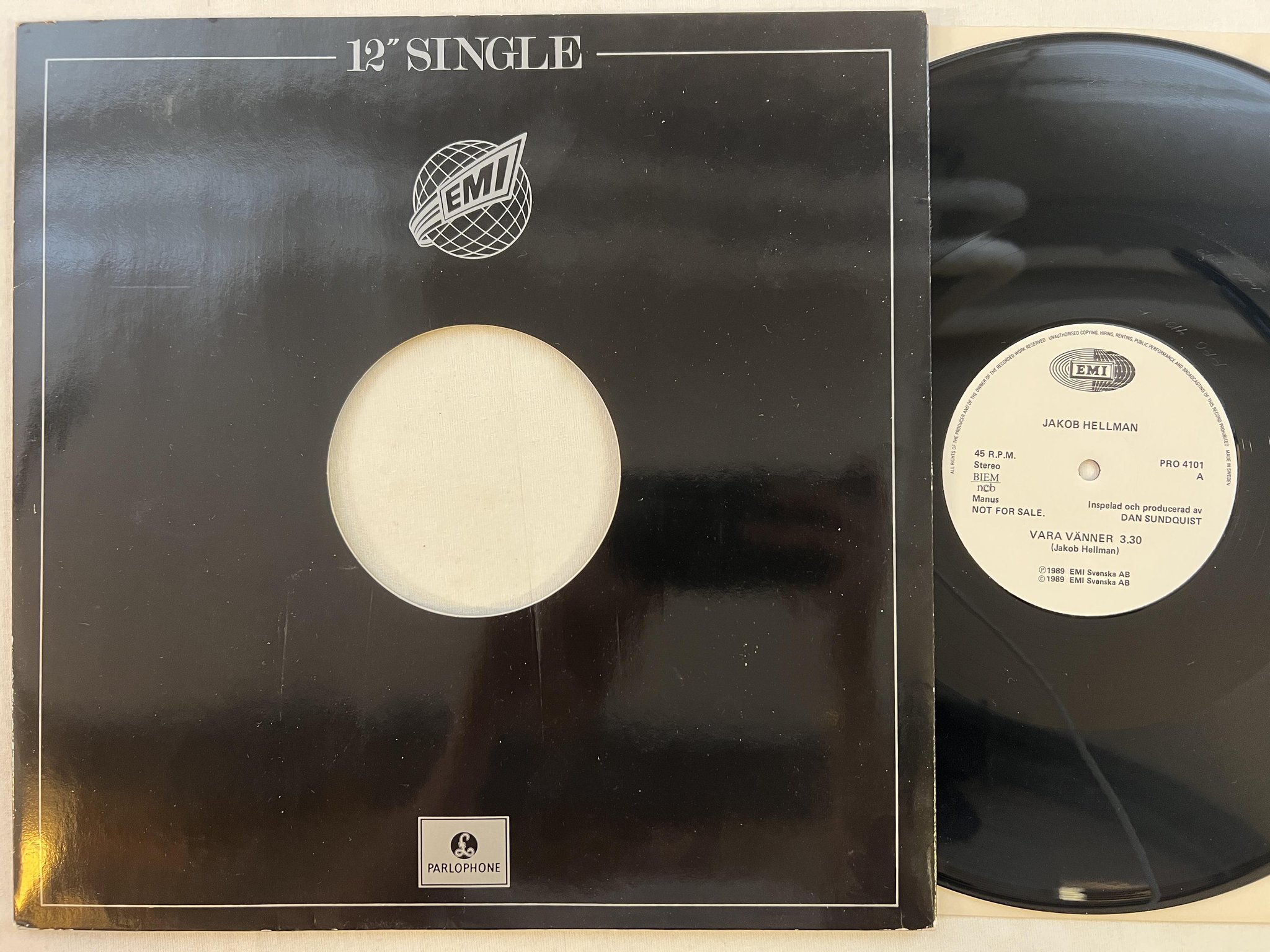 Omslagsbild för skivan JAKOB HELLMAN vara vänner 12"single -89 Swe EMI PRO 4101 ** rare **
