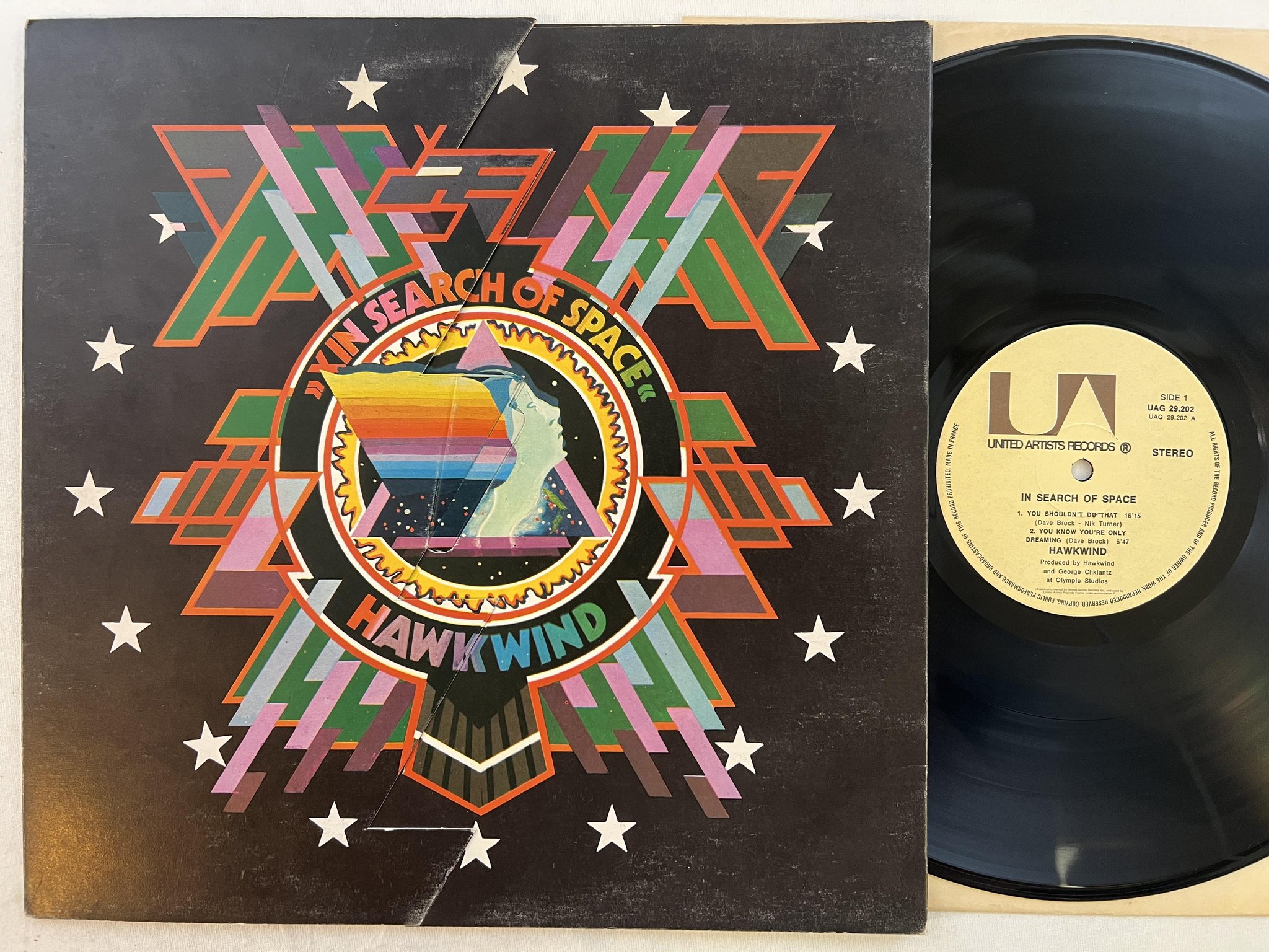 Omslagsbild för skivan HAWKWIND in search of space LP -71 Fra UNITED ARTISTS UAG 29202 * Gimmix Cover *