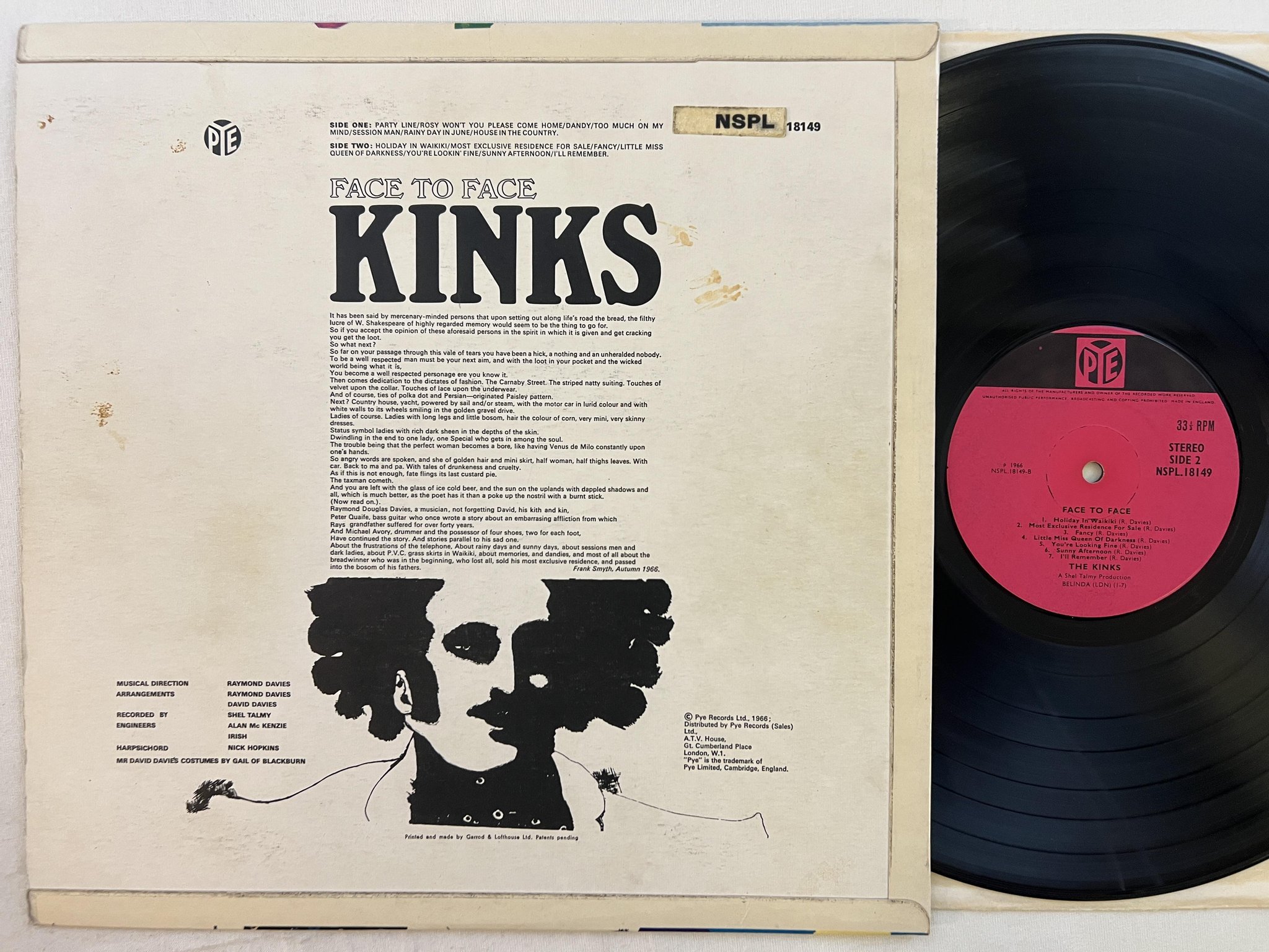 Omslagsbild för skivan KINKS face to face LP -66 UK PYE NSPL 18149