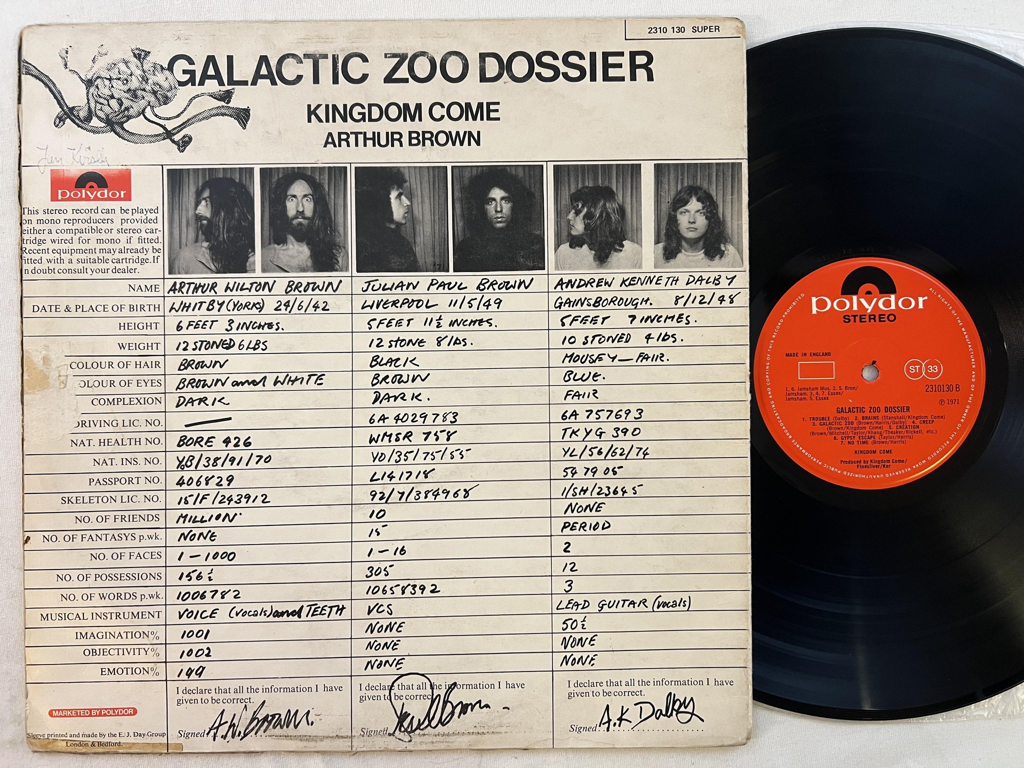 Omslagsbild för skivan KINGDOM COME ARTHUR BROWN Galactic Zoo Dossier LP -71 UK POLYDOR 2310 130