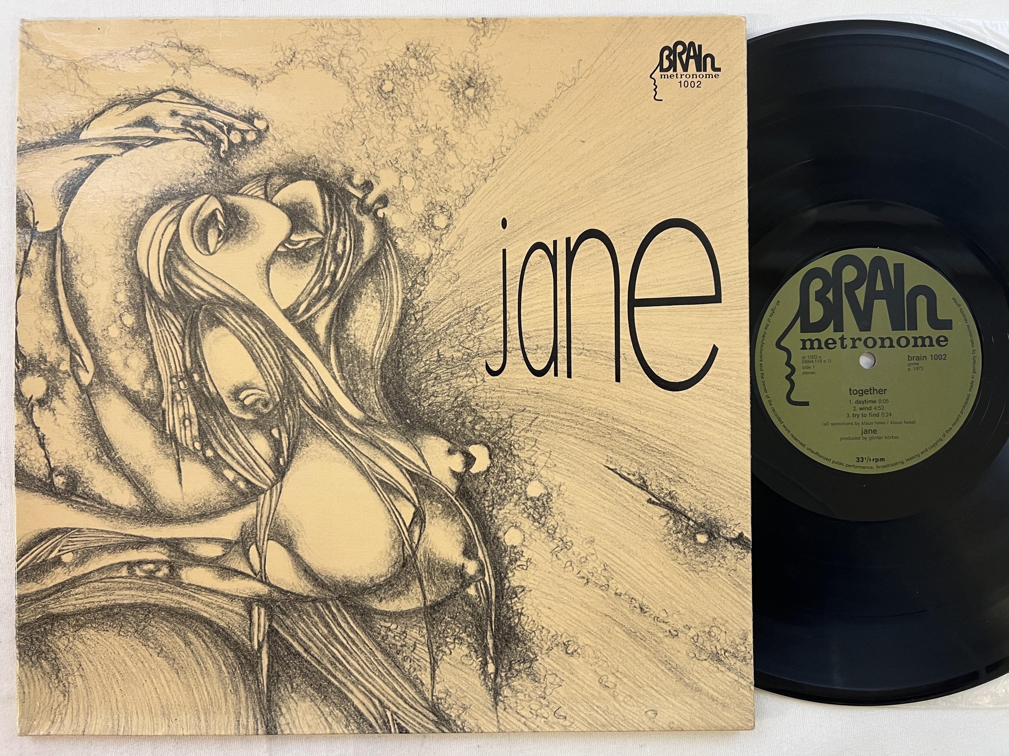 Omslagsbild för skivan JANE together LP -72 Ger BRAIN METRONOME green BRAIN 1002 krautrock