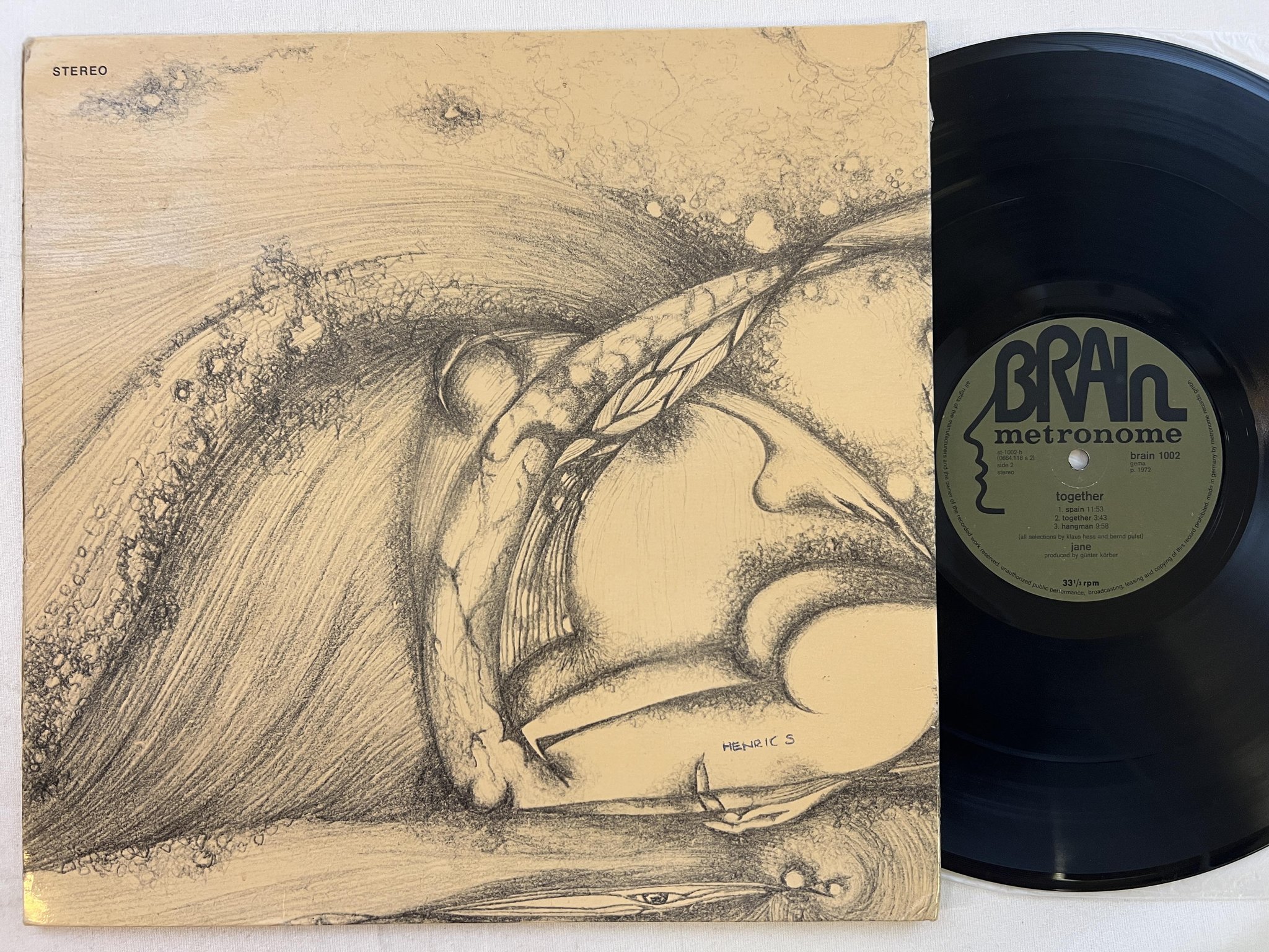 Omslagsbild för skivan JANE together LP -72 Ger BRAIN METRONOME green BRAIN 1002 krautrock