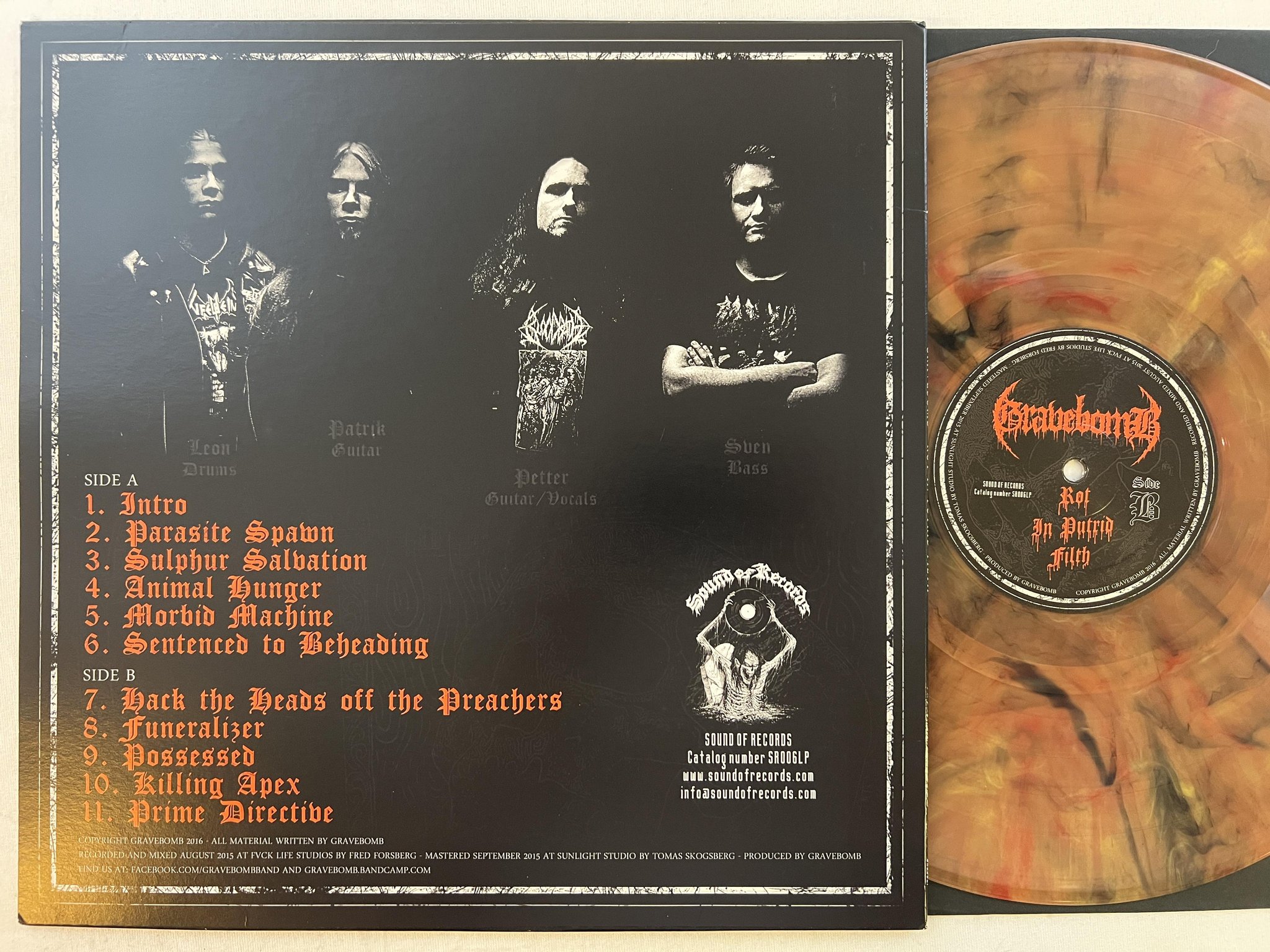Omslagsbild för skivan GRAVEBOMB Rot In Putrid Filth LP 2017 SOUND OF RECORDS SP006LP orange vinyl