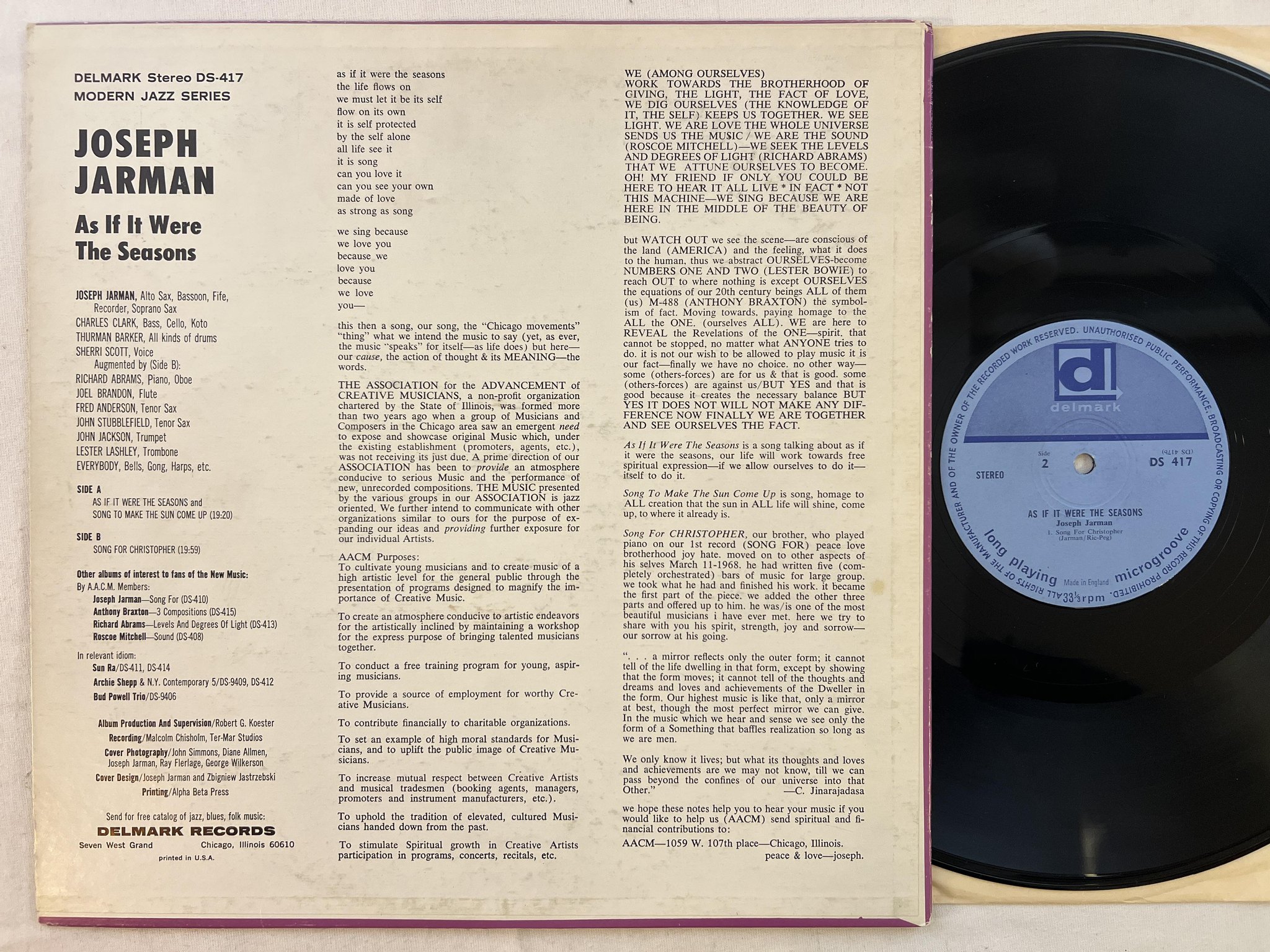 Omslagsbild för skivan JOSEPH JARMAN As If It Were The Seasons LP -68 UK DELMARK free jazz