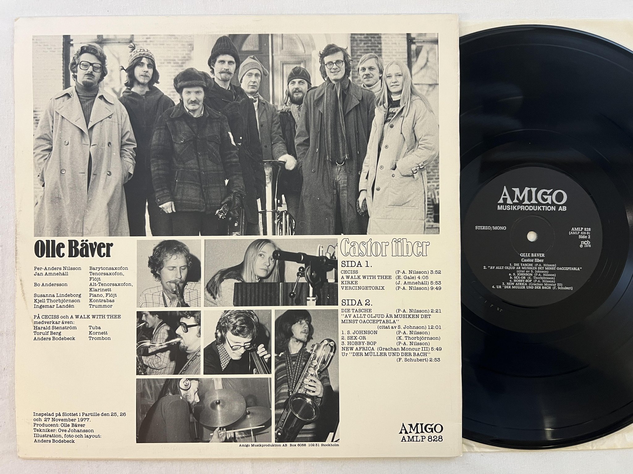 Omslagsbild för skivan OLLE BÄVER castor fiber LP -77 AMIGO AMLP 828 w/ promo letter