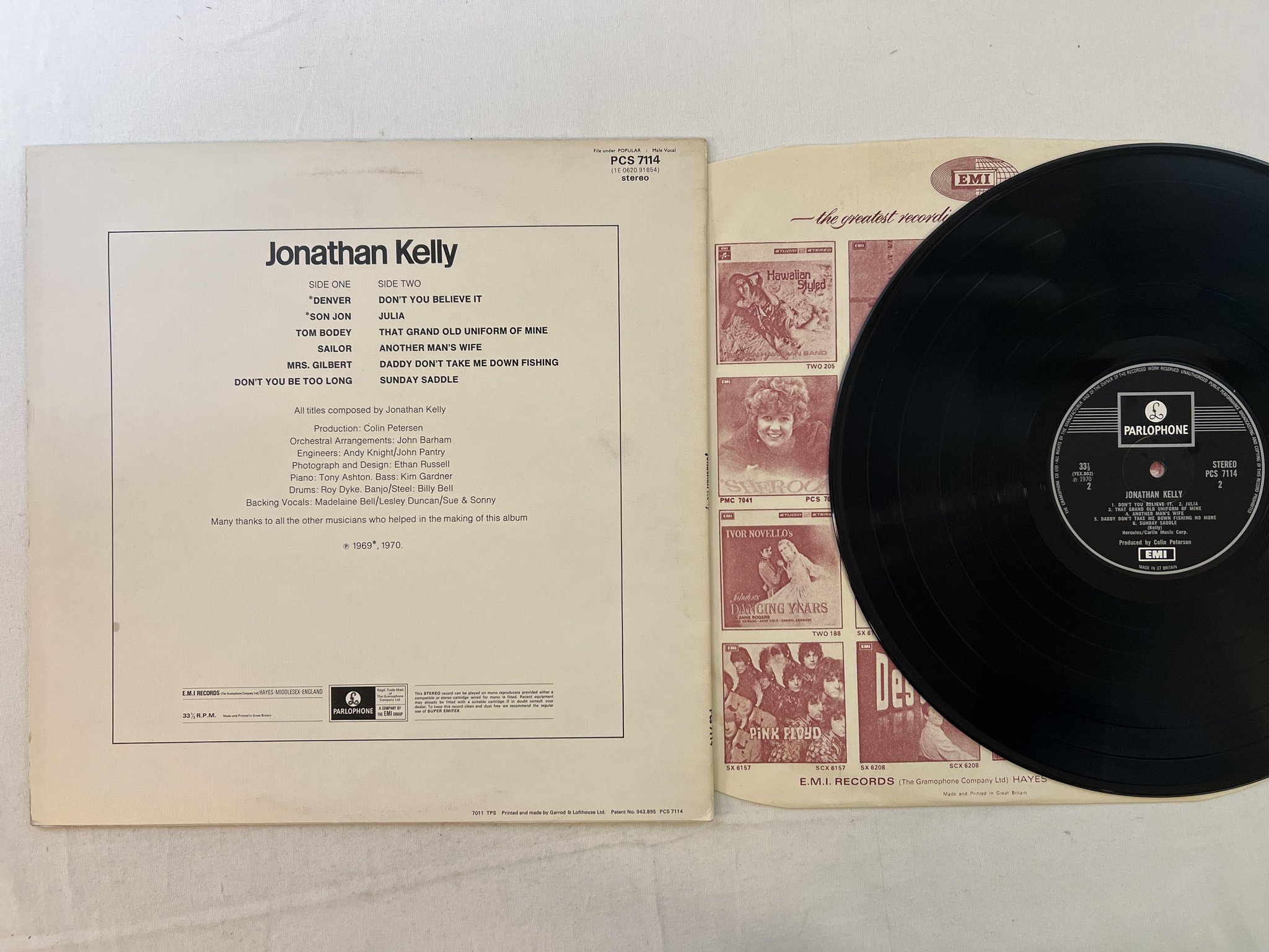 Omslagsbild för skivan JONATHAN KELLY s/t LP -70 UK PARLOPHONE PCS 7114 rare folk rock