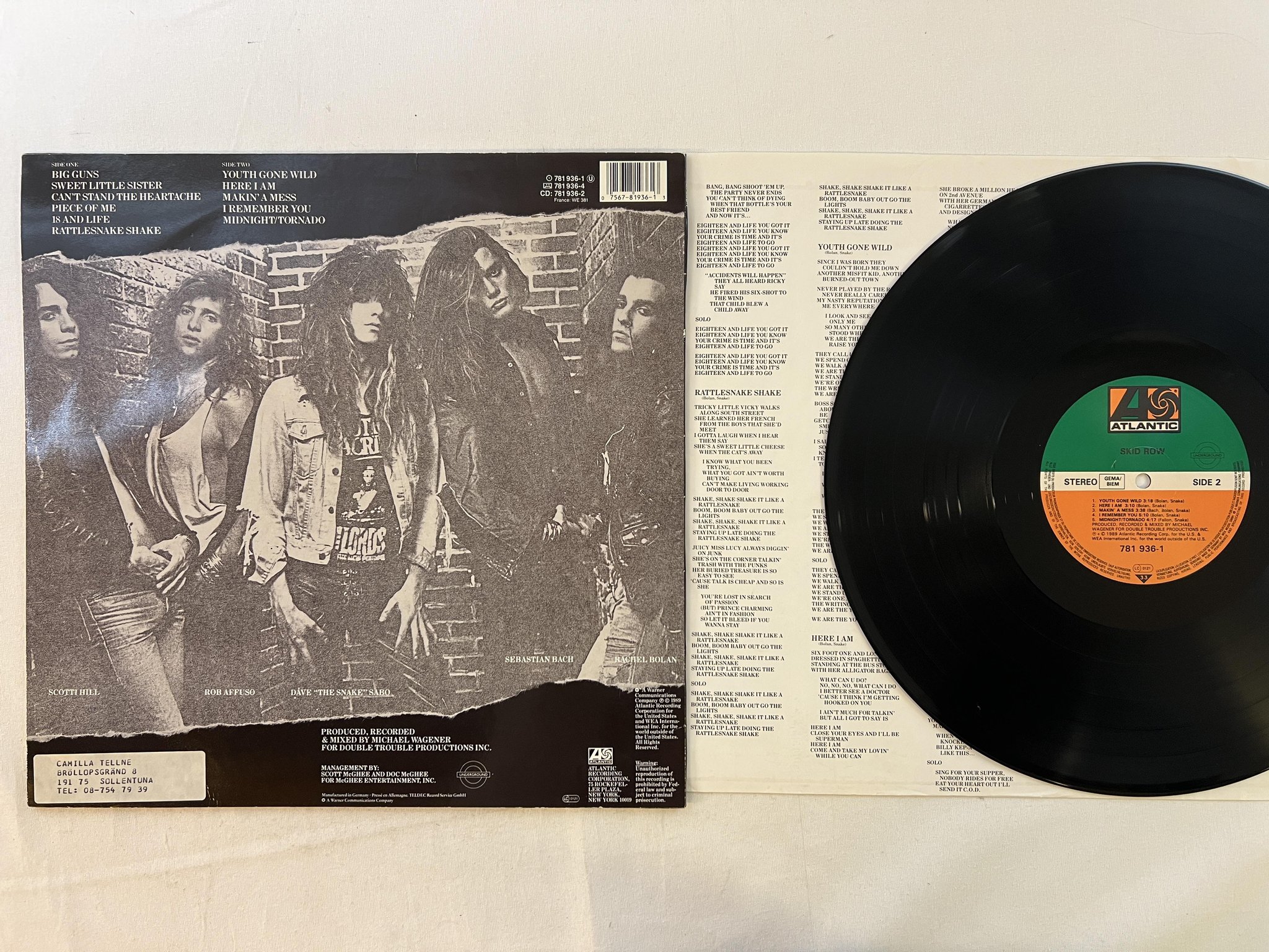 Omslagsbild för skivan SKID ROW s/t LP -89 Ger ATLANTIC 781 936-1