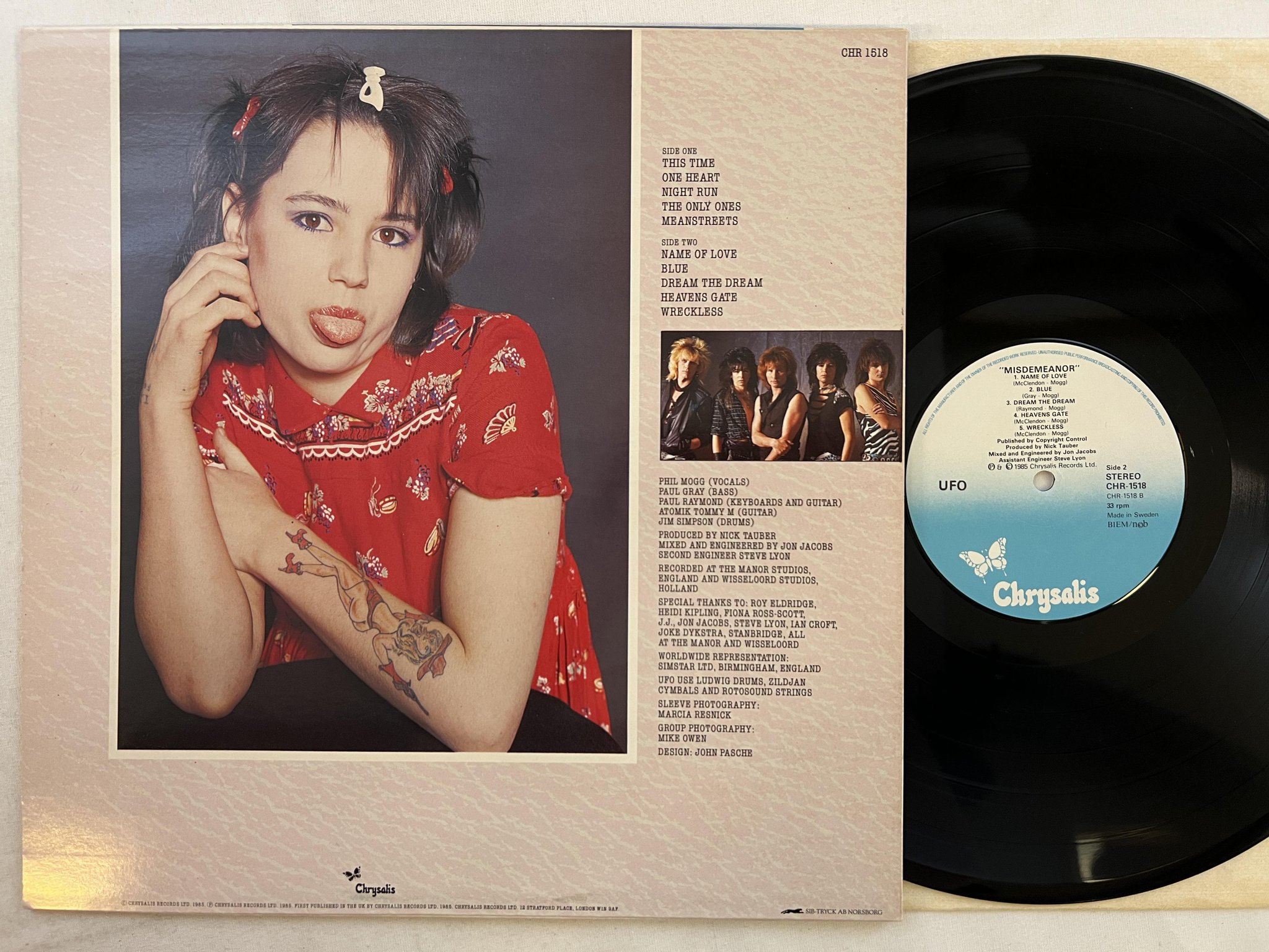 Omslagsbild för skivan UFO misdemenor LP -85 Swe CHRYSALIS CHR 1518