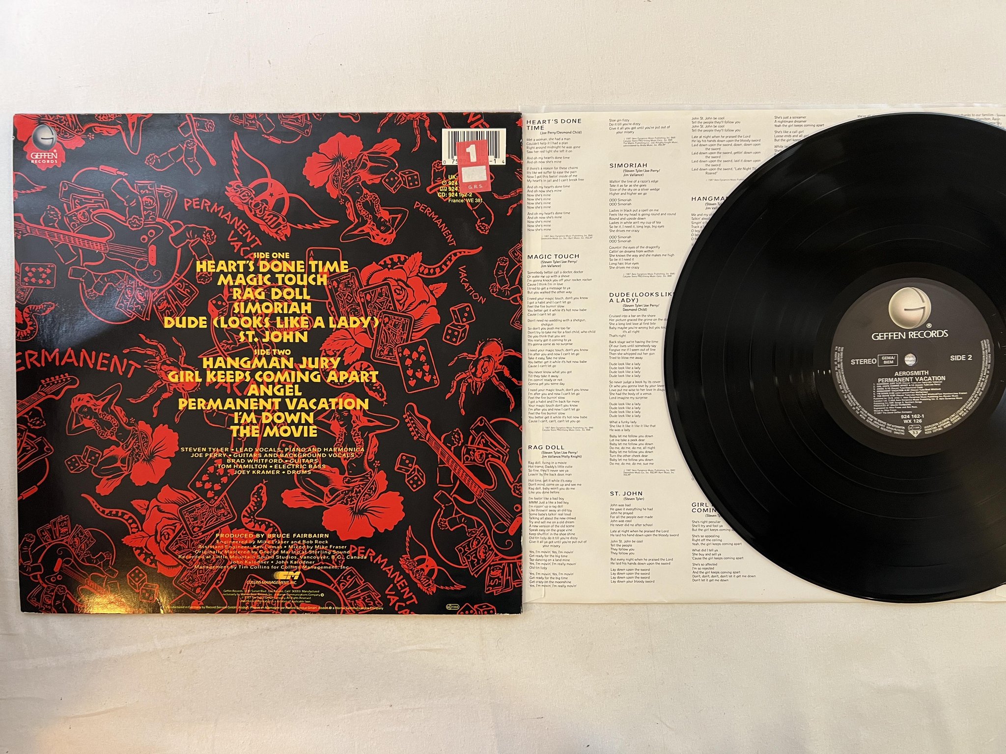 Omslagsbild för skivan AEROSMITH permanent vacation LP -87 Ger GEFFEN 924 162-1
