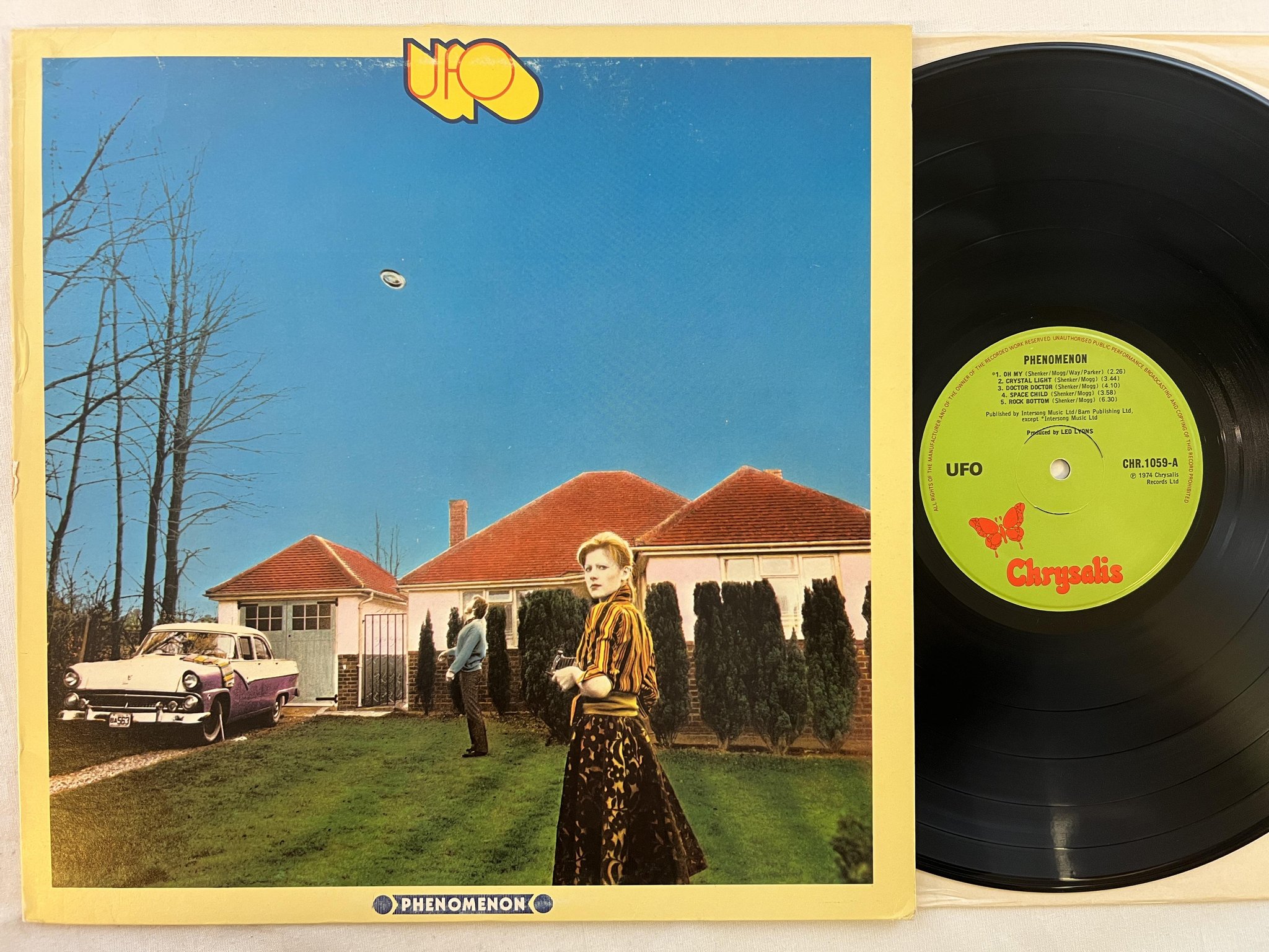 Omslagsbild för skivan UFO phenomenon LP -74 UK CHRYSALIS CHR 1059 ** MISPRINT ISSUE **