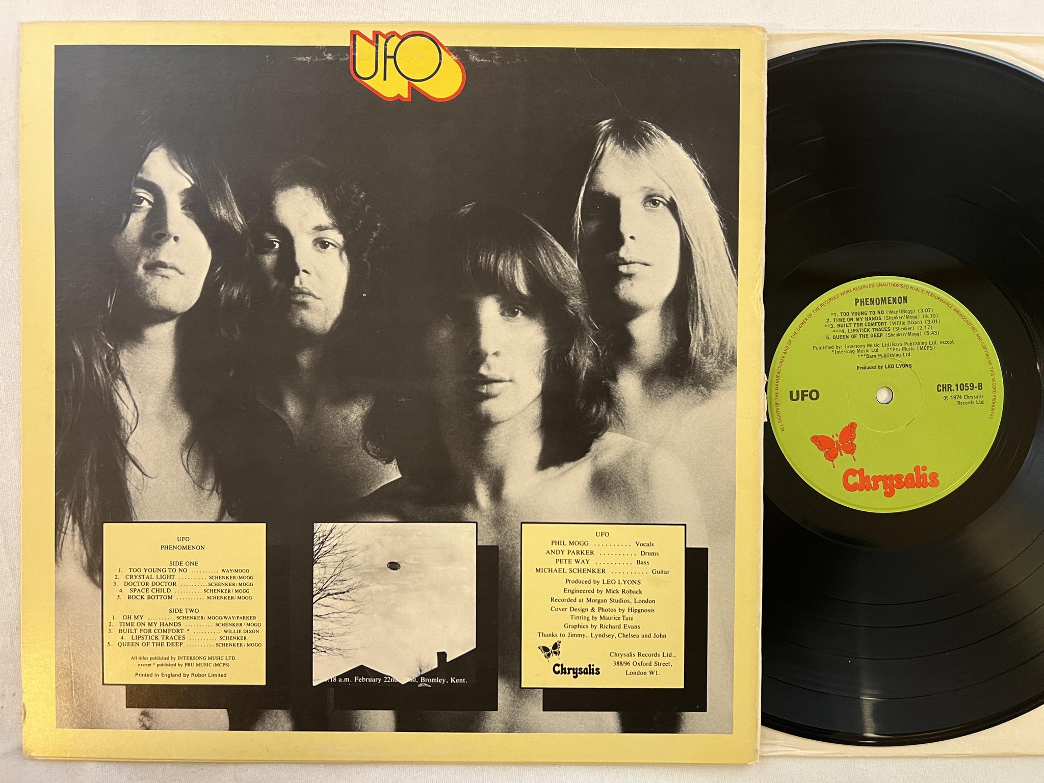 Omslagsbild för skivan UFO phenomenon LP -74 UK CHRYSALIS CHR 1059 ** MISPRINT ISSUE **