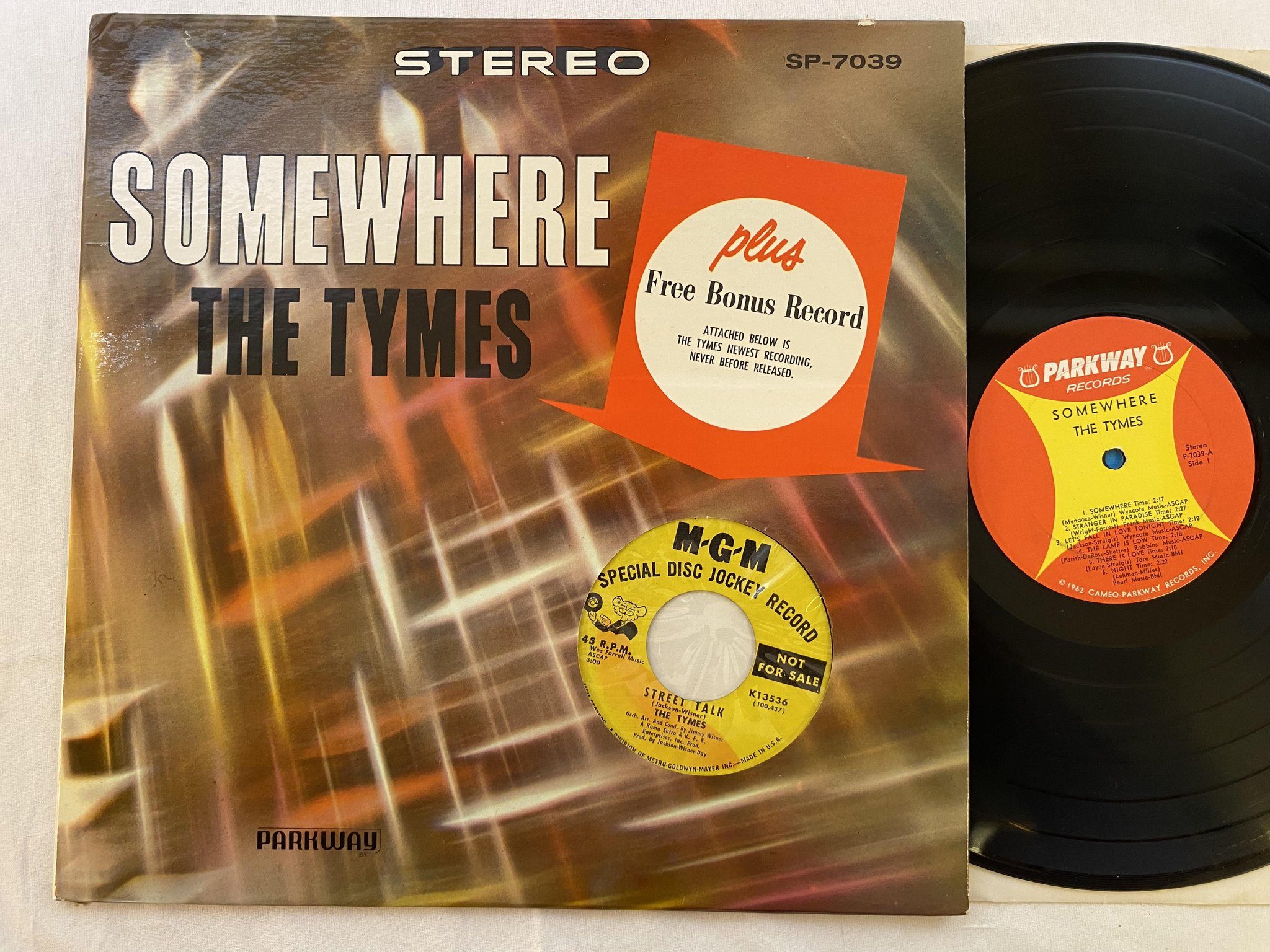 Omslagsbild för skivan THE TYMES somewhere LP + 7" US -62 parkway P-7039-45
