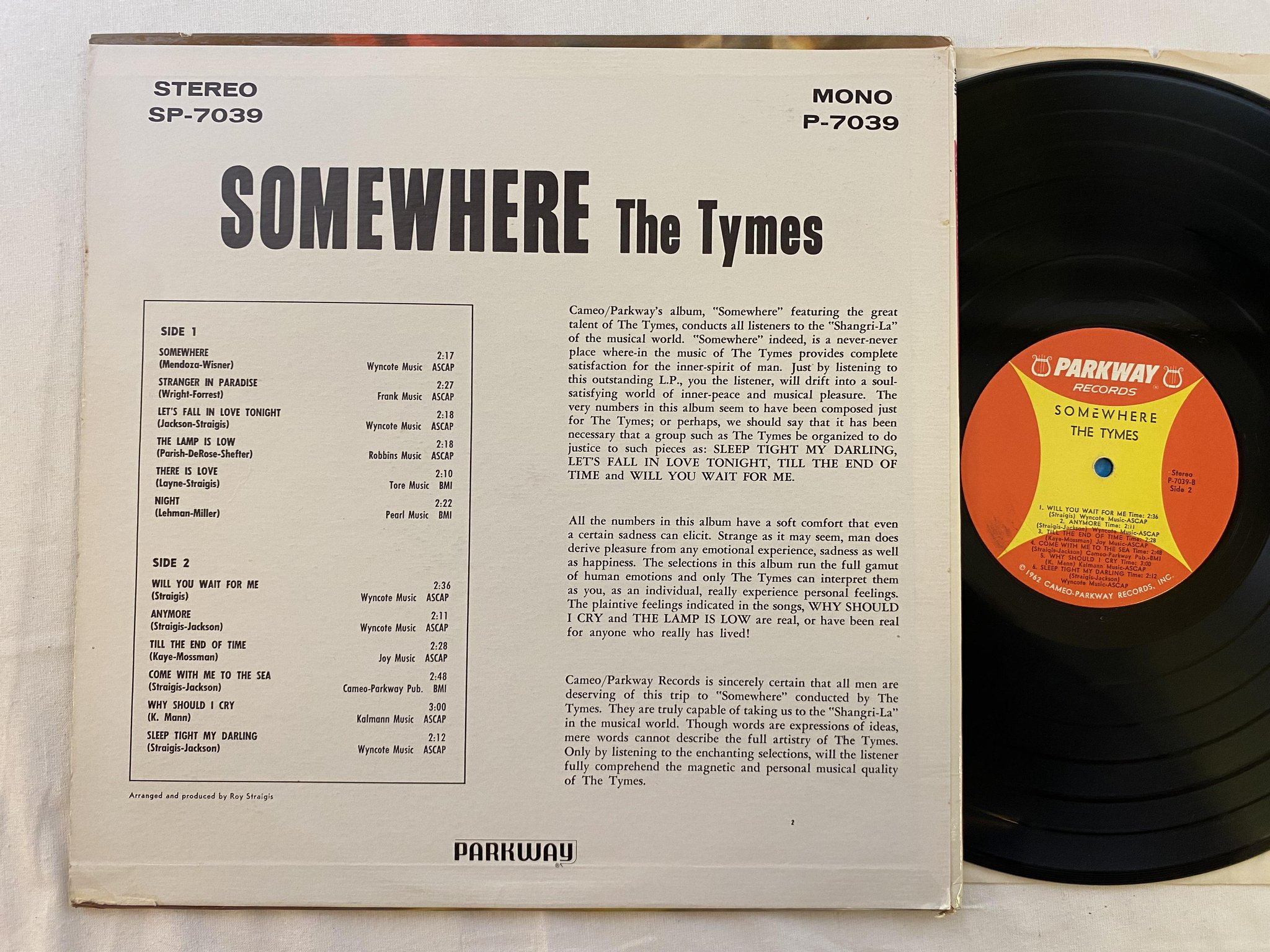 Omslagsbild för skivan THE TYMES somewhere LP + 7" US -62 parkway P-7039-45