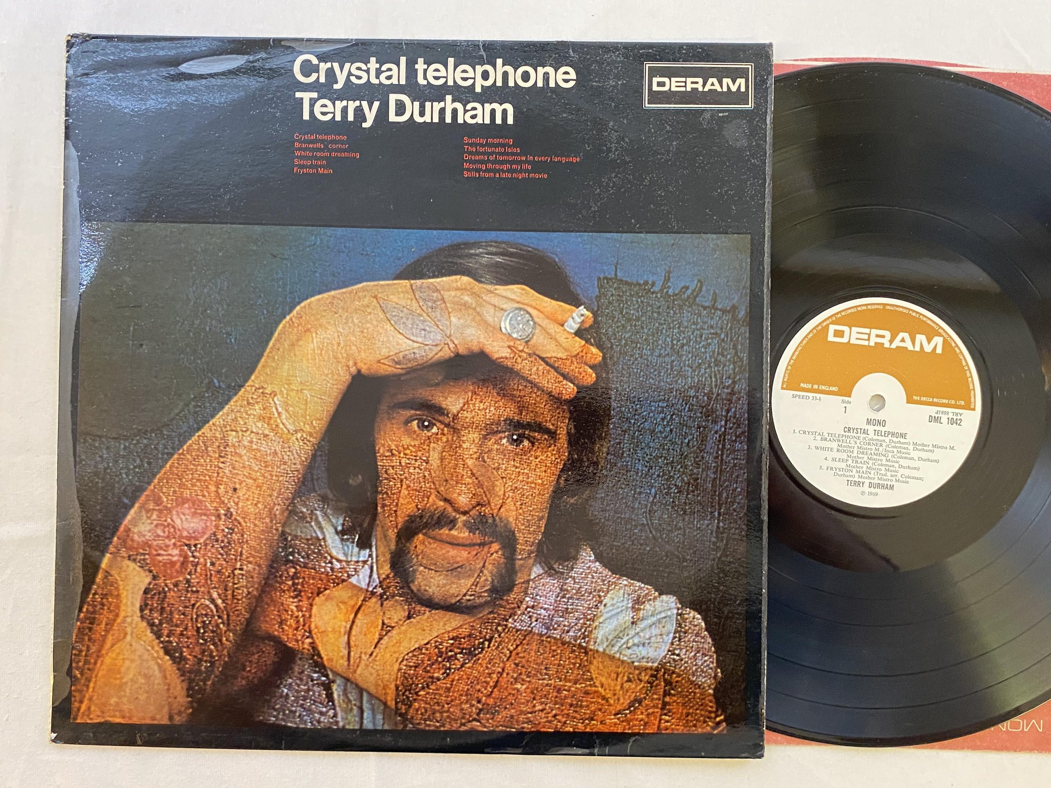 Omslagsbild för skivan TERRY DURHAM crystal telephone LP -69 UK DERAM DML 1042 mono FOLK/ROCK