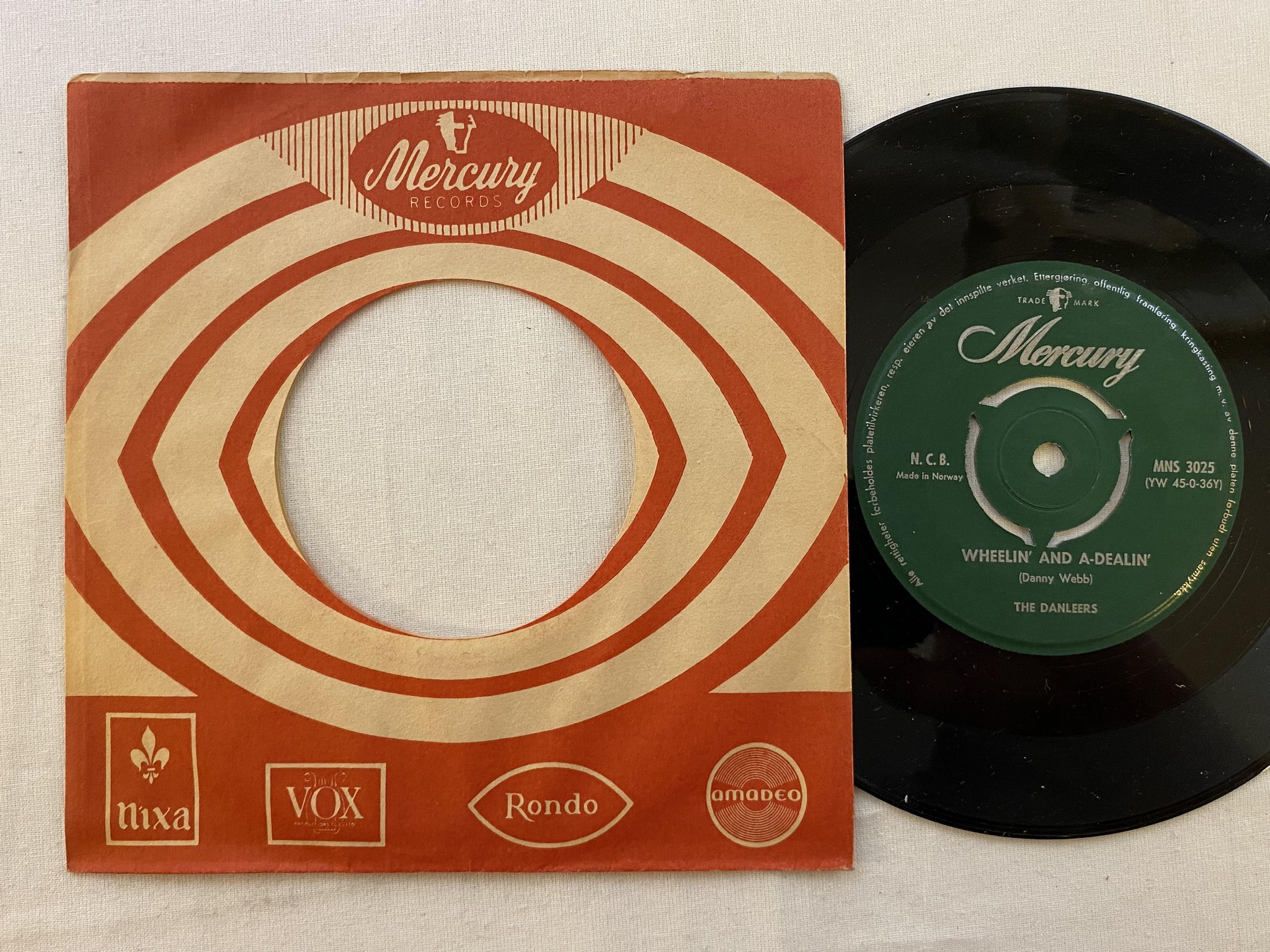 Omslagsbild för skivan DANLEERS one summer night 7"single -58 Norway MERCURY ** ultra rare pressing **