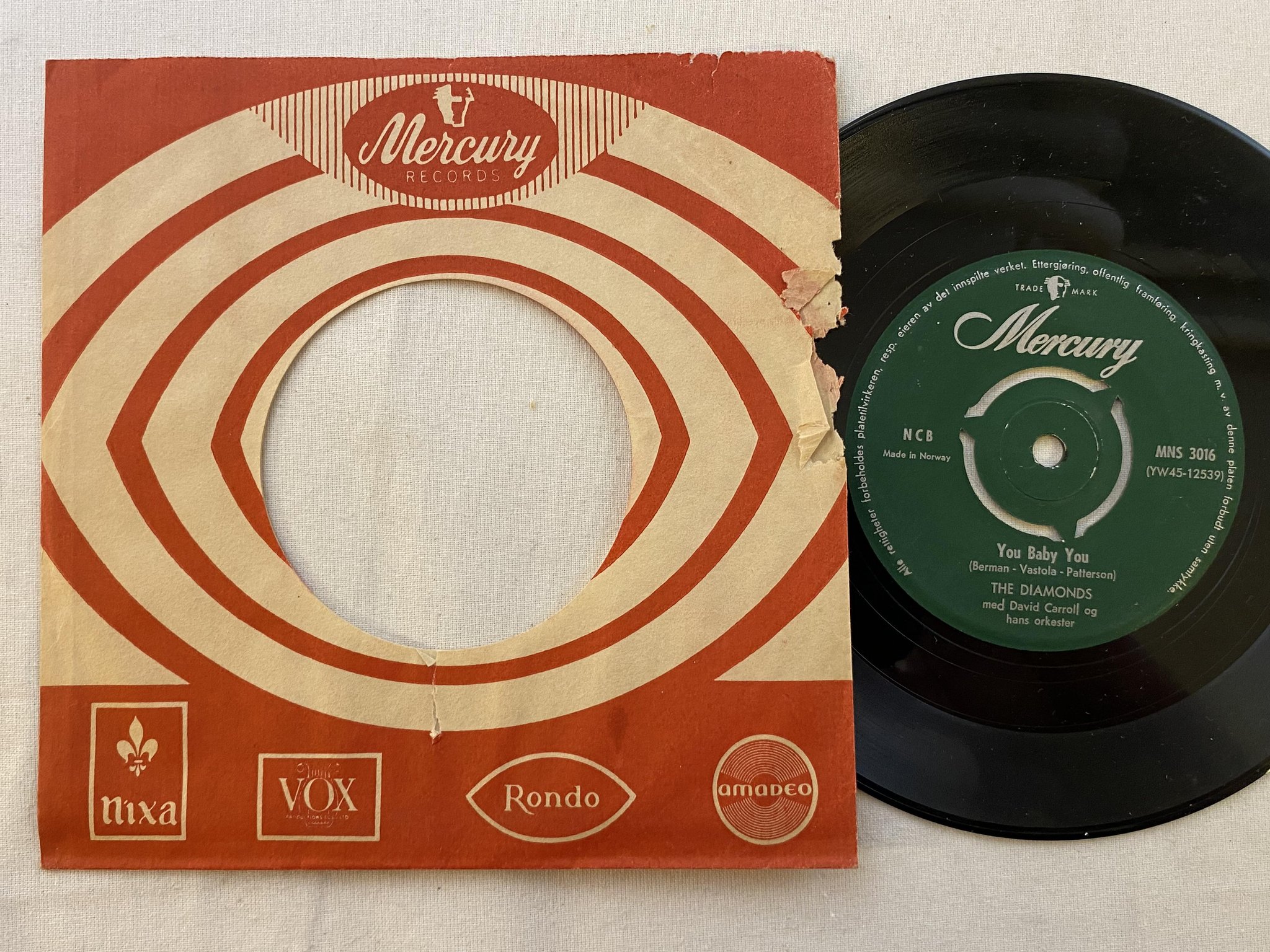 Omslagsbild för skivan THE DIAMONDS the stroll 7"single -57 Norway MERCURY ** ultra rare pressing **