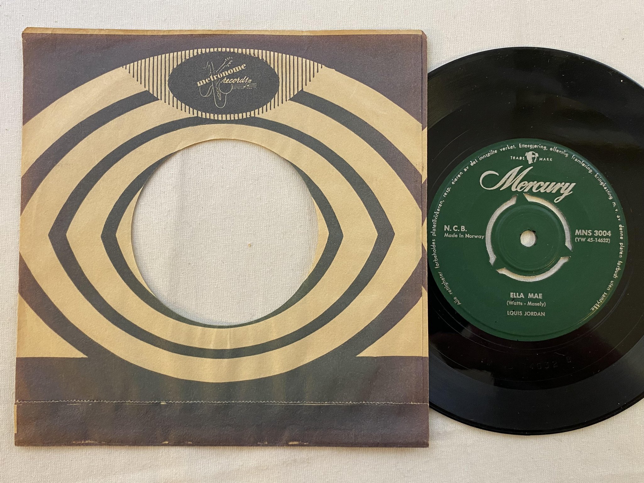 Omslagsbild för skivan LOUIS JORDAN Ella Mae 7"single -57 Norway MERCURY ** ultra rare pressing **