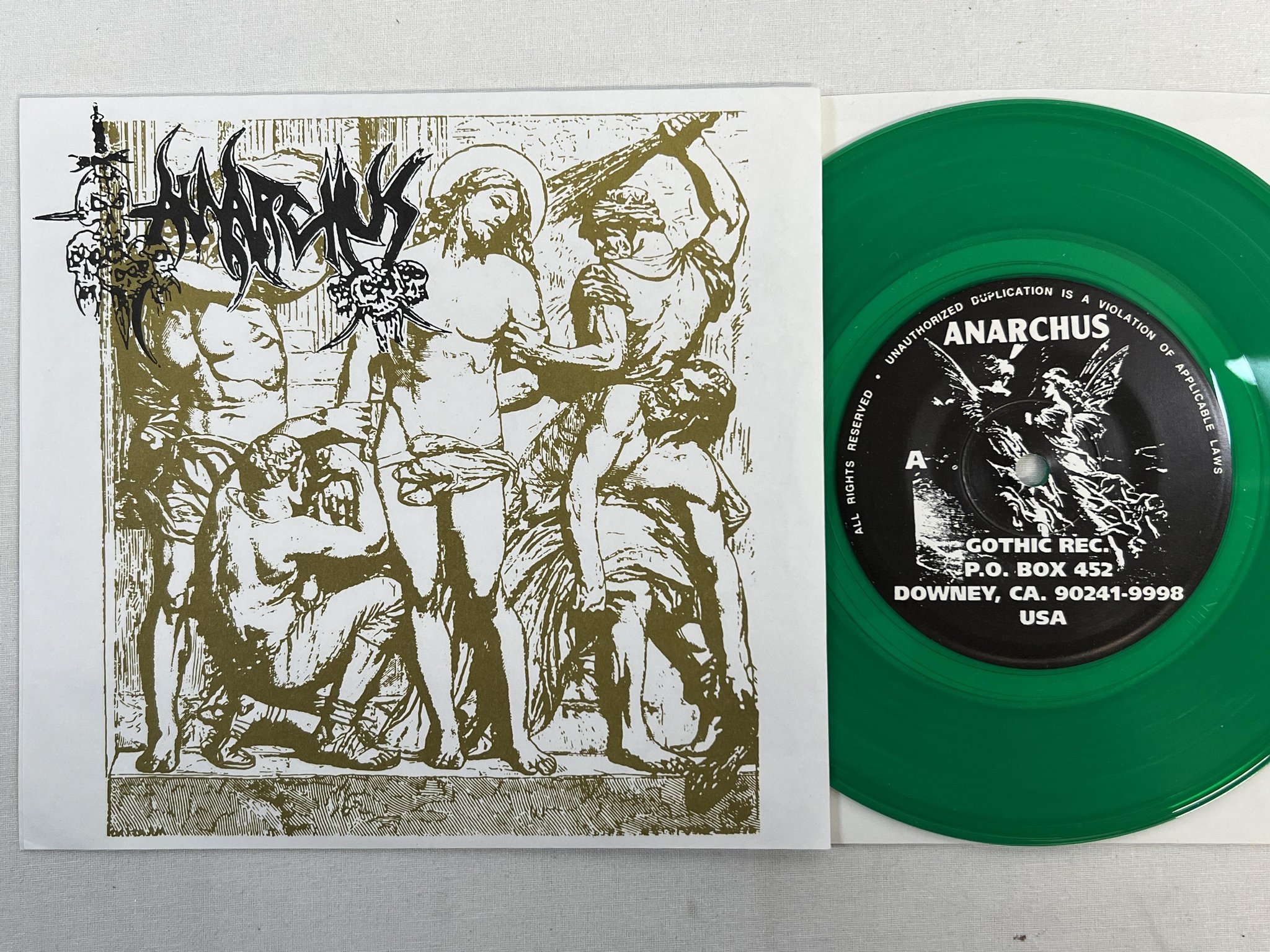 Omslagsbild för skivan ANARCHUS 500 Years Of Infamy 7"ep -91 US gothic thik-005 ** GREEN VINYL **