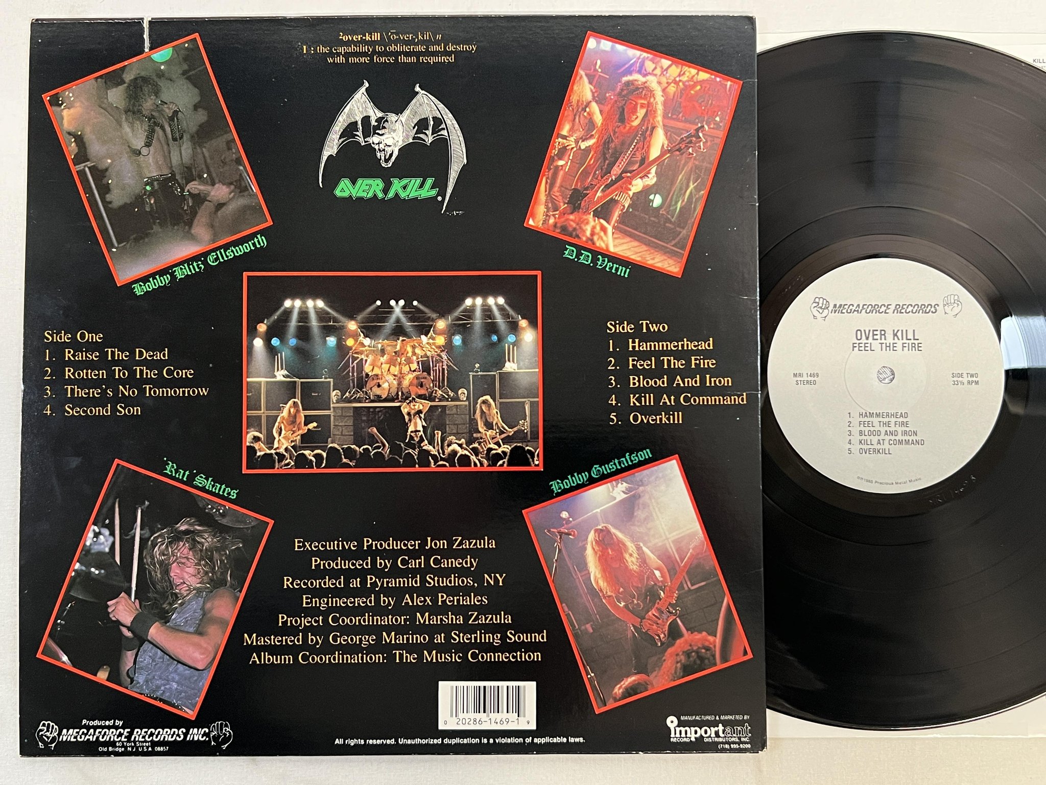 Omslagsbild för skivan OVERKILL Feel The Fire LP -85 US MEGAFORCE MRI 1469 *** R A R E ***