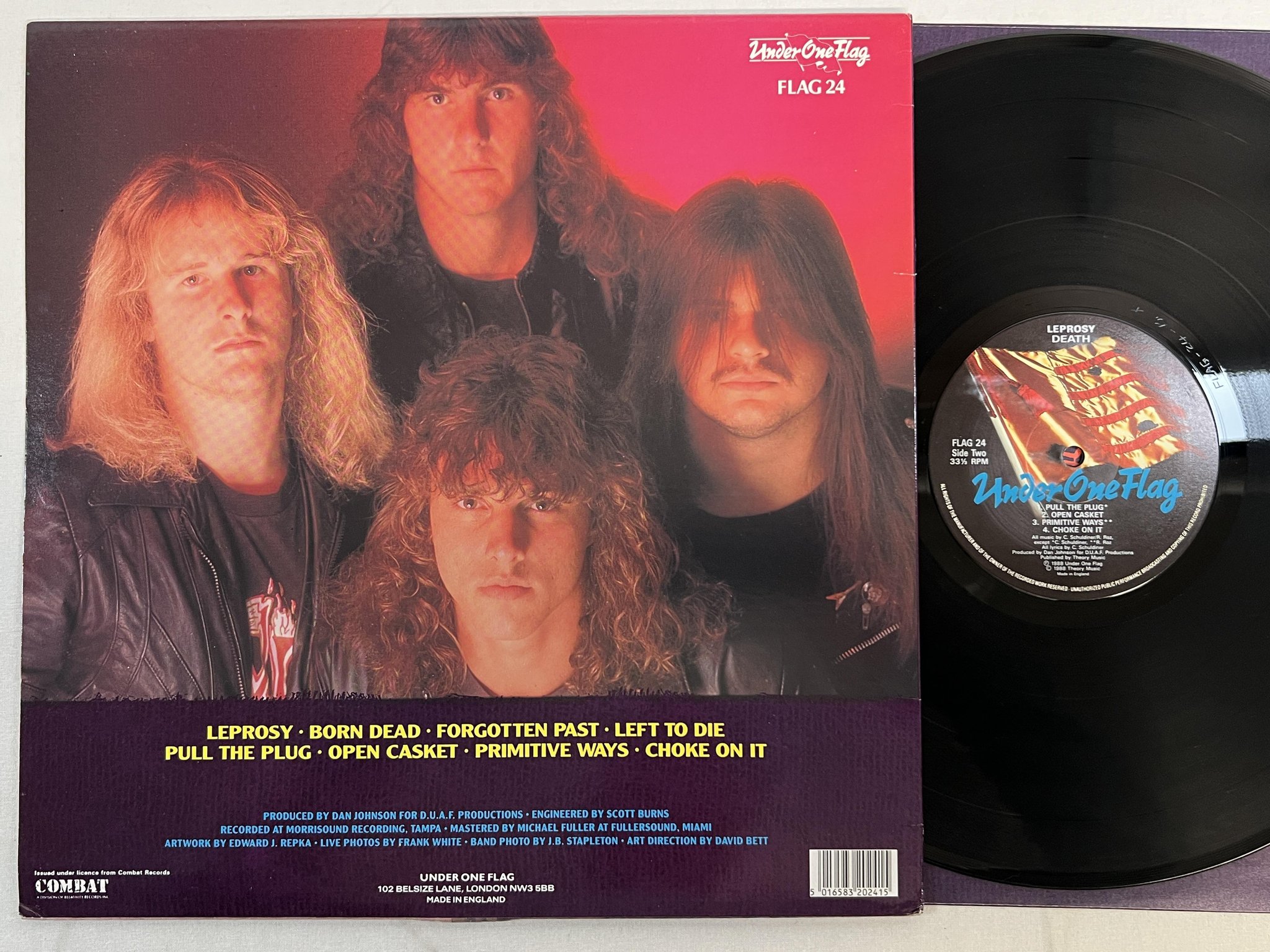 Omslagsbild för skivan DEATH leprosy LP -88 UK UNDER ONE FLAG FLAG 24 ** death metal **