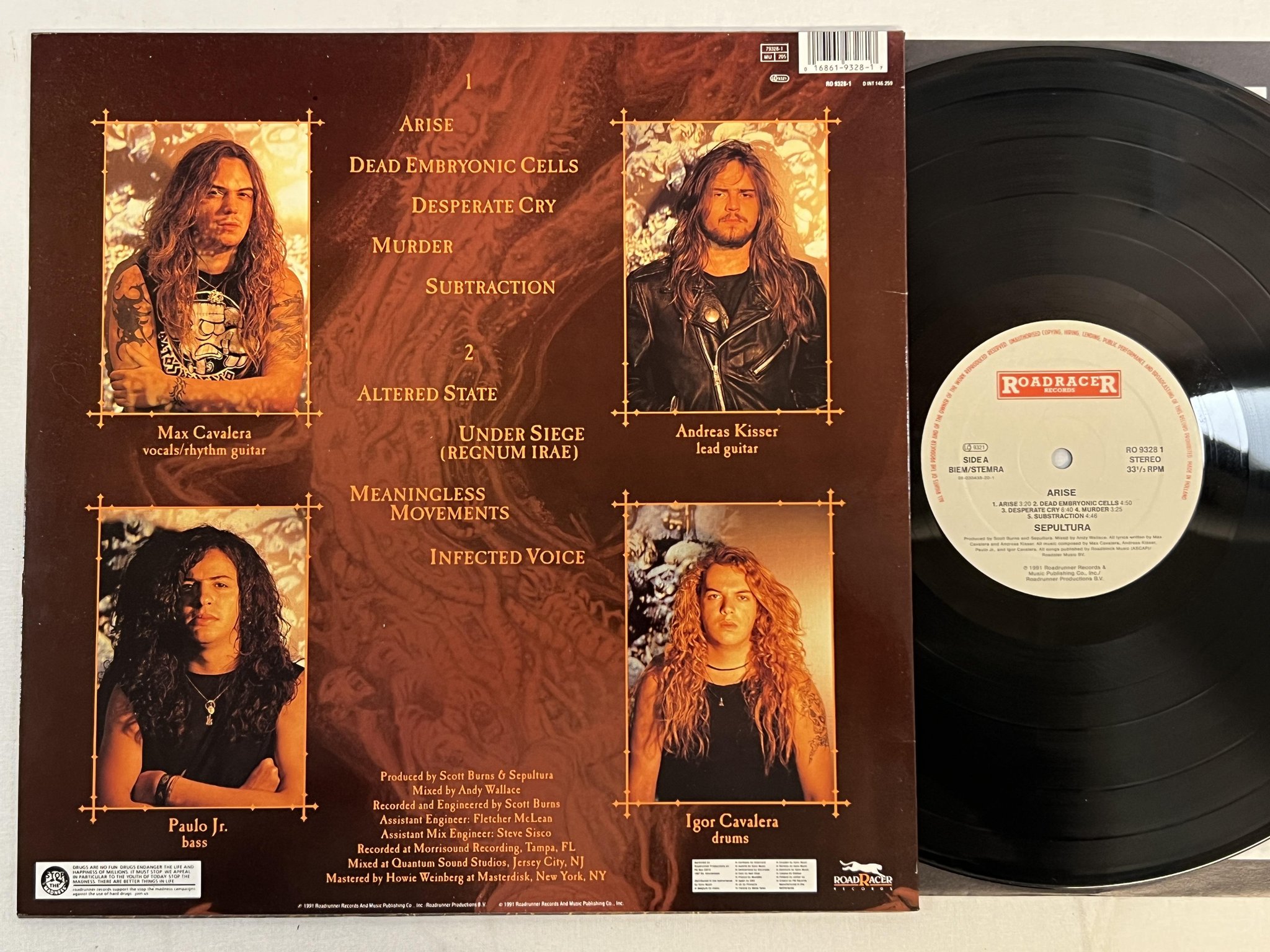 Omslagsbild för skivan SEPULTURA arise LP -91 Hol ROADRACER RO 93281 ** RARE TRASH METAL **